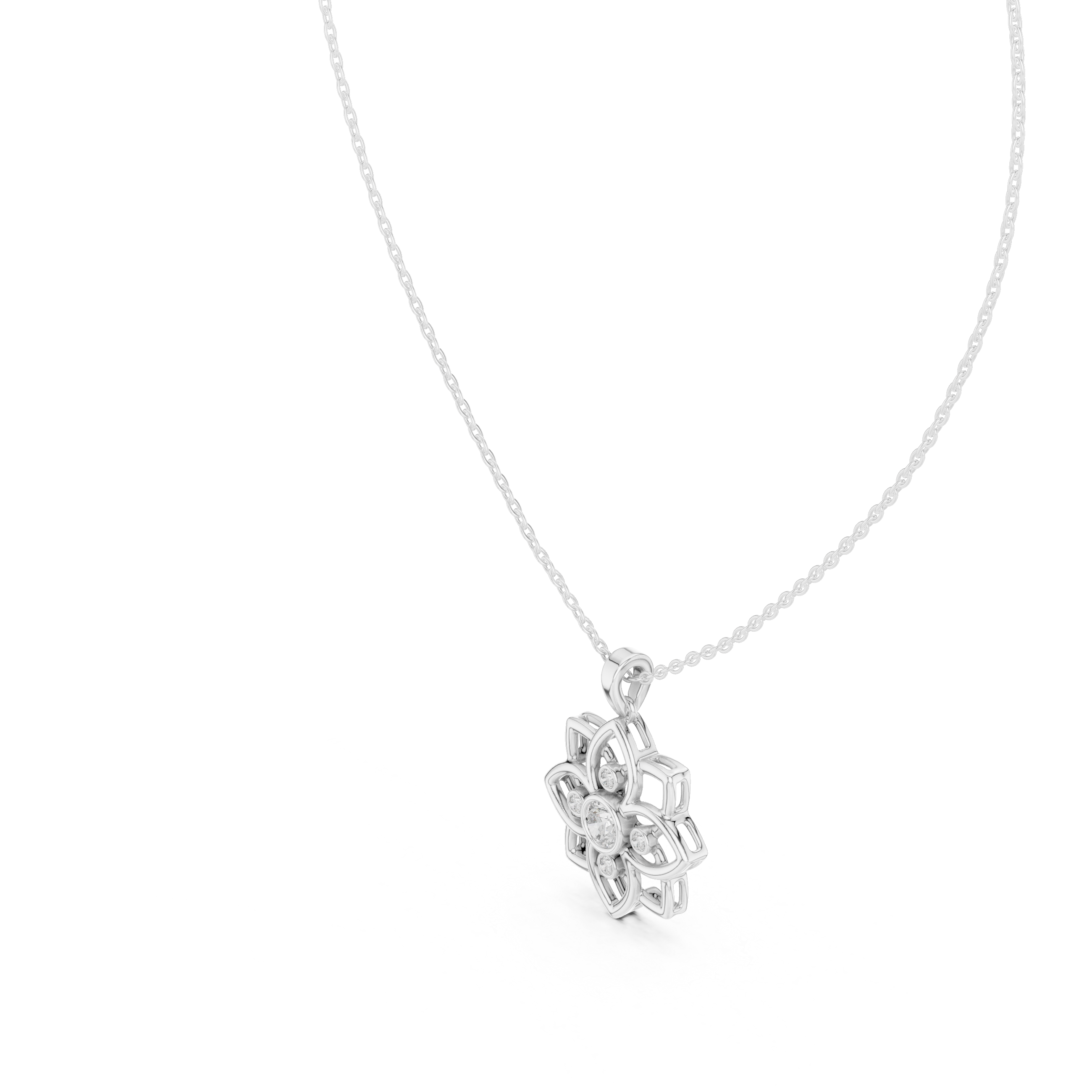 Diamond Flower Pendant Necklace