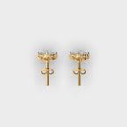 Top shot of yellow gold cluster earrings displaying the symmetrical arrangement of lab grown diamonds.