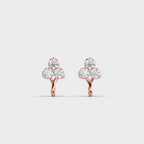 Front view of rose gold TriBloom diamond earrings featuring EF-color round diamonds in a delicate petal cluster.
