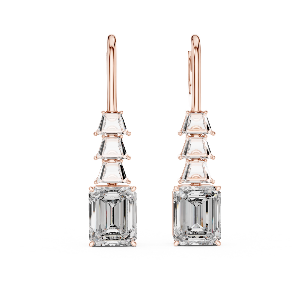 Emerald Cut Diamond Drop Earrings