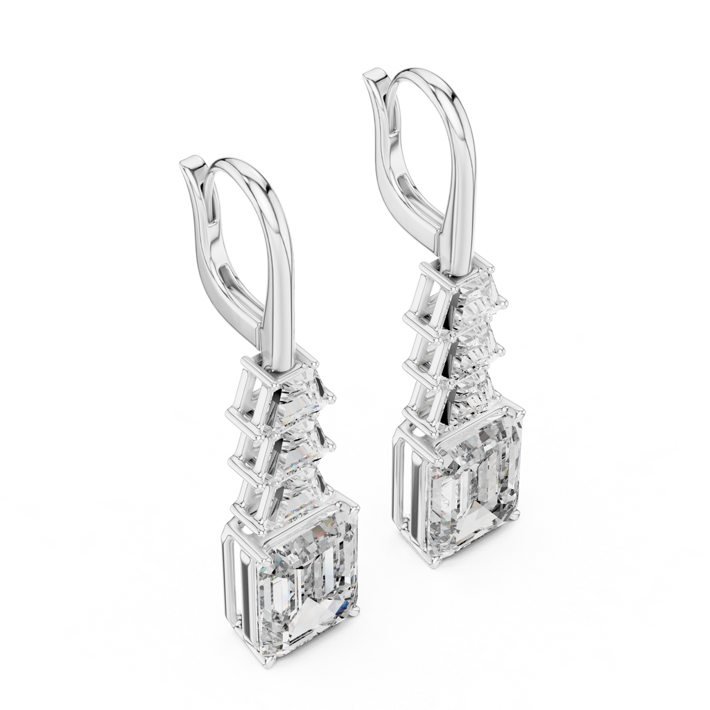 Emerald Cut Diamond Drop Earrings