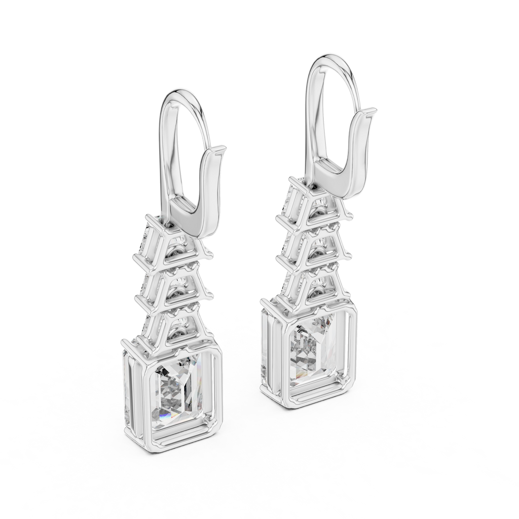 Emerald Cut Diamond Drop Earrings