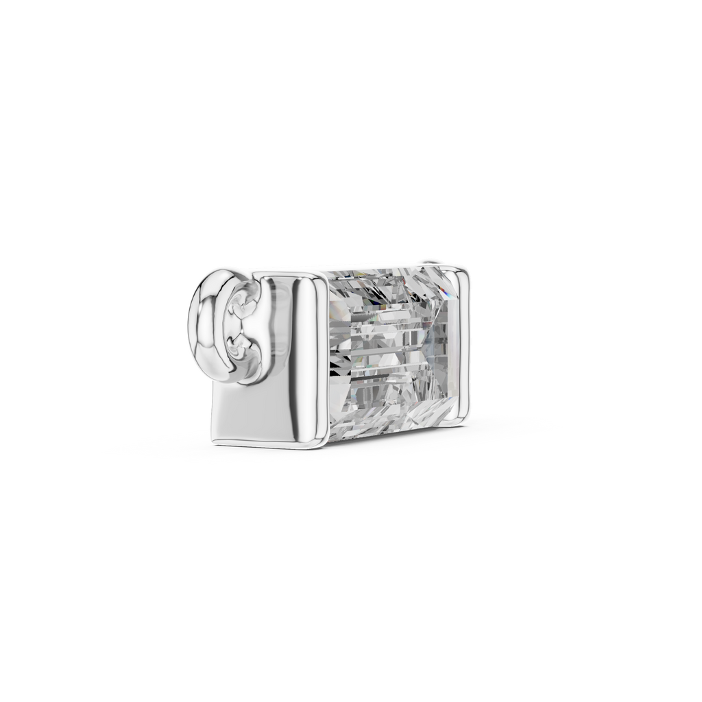 Side view of white gold baguette diamond pendant showing clean lines and elegant craftsmanship