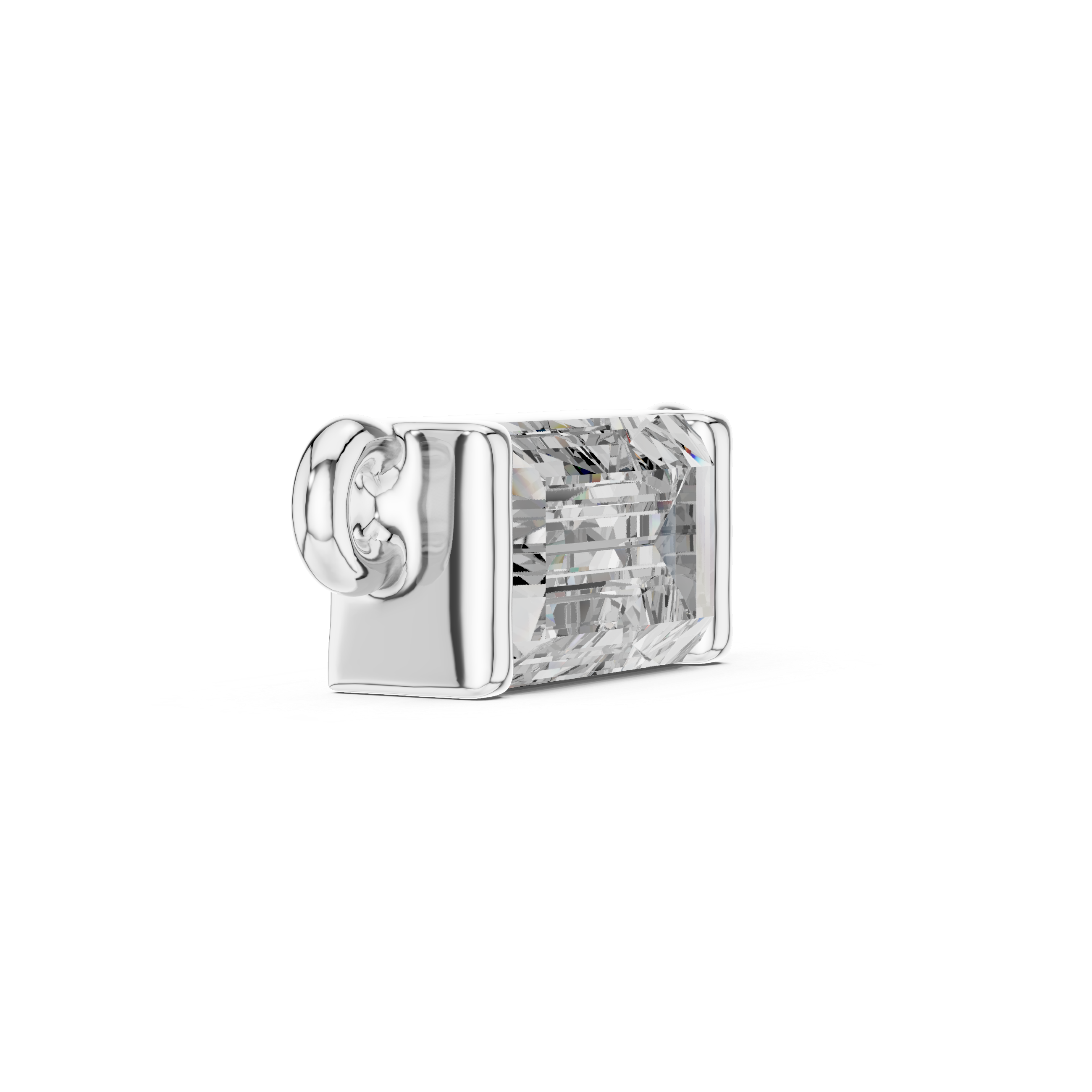 Side view of white gold baguette diamond pendant showing clean lines and elegant craftsmanship