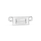 Silver jewelry clasp with a rectangular gemstone on a white background