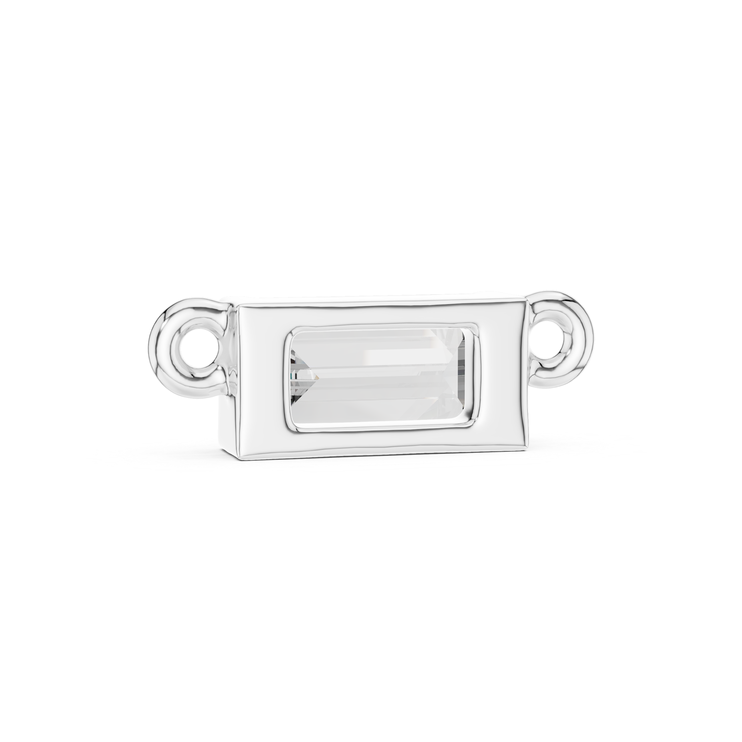 Silver jewelry clasp with a rectangular gemstone on a white background