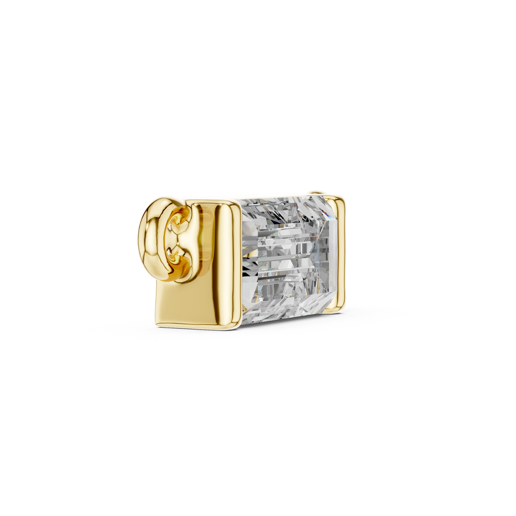 Side view of white gold baguette diamond pendant showing clean lines and elegant craftsmanship