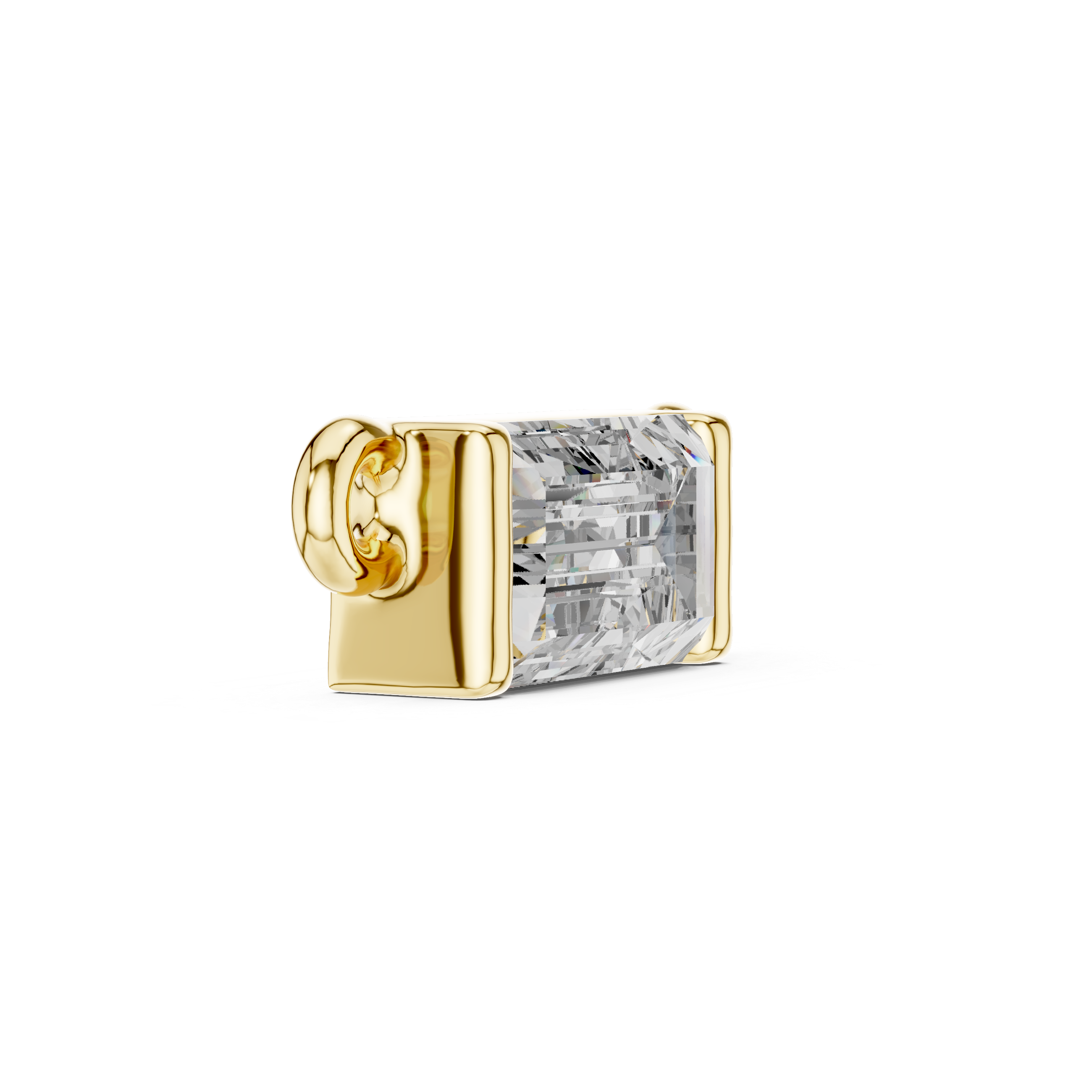 Side view of white gold baguette diamond pendant showing clean lines and elegant craftsmanship