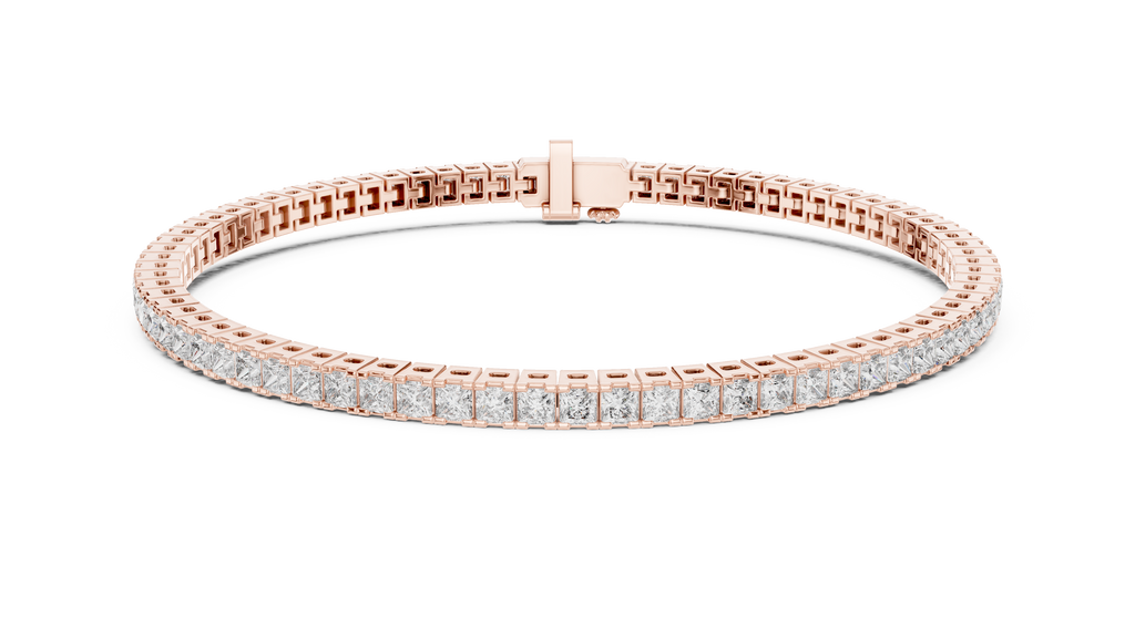 Inner structure view of rose gold princess diamond tennis bracelet clasp and links