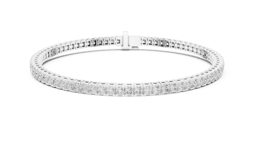 Inner construction view of white gold diamond tennis bracelet flexible links