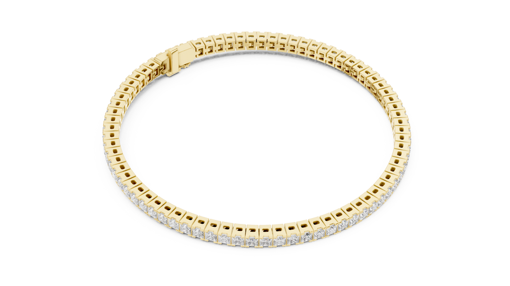 Inner link detail of yellow gold diamond tennis bracelet with polished finish