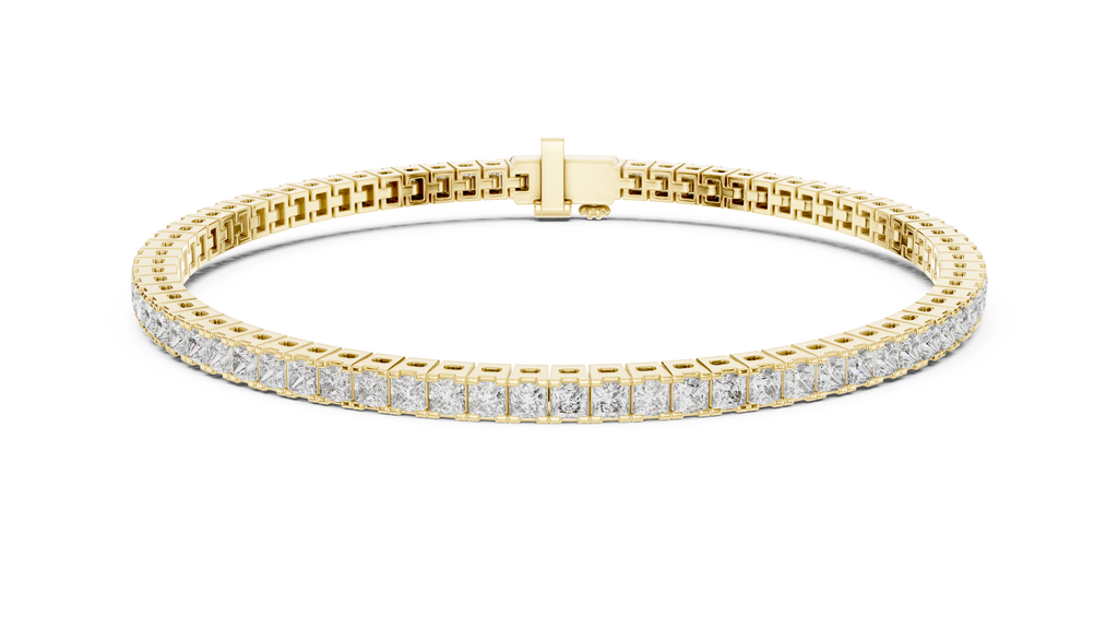 Inner link detail of yellow gold diamond tennis bracelet with polished finish
