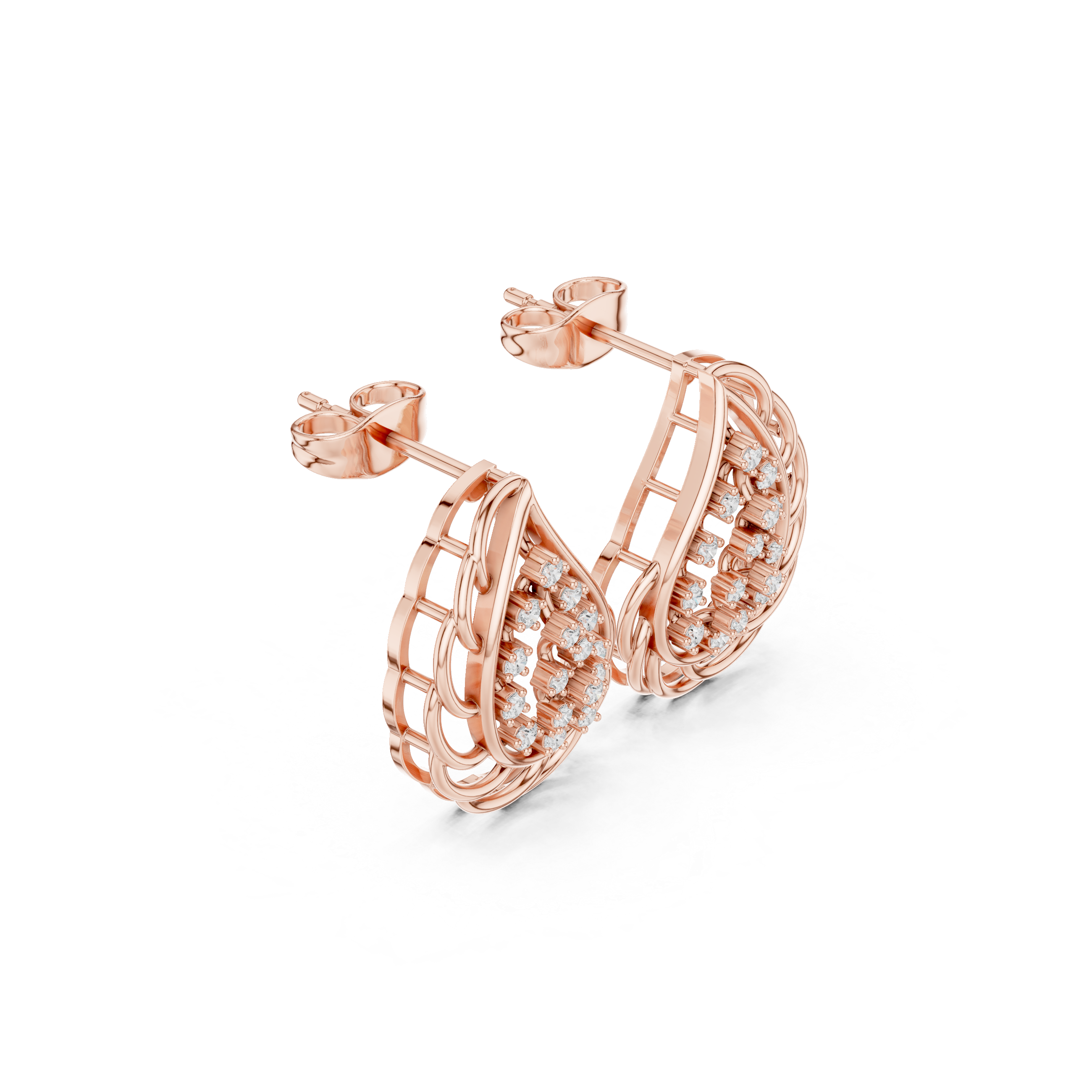 Lab-Grown Diamond Leaf Stud Earrings in Solid Gold