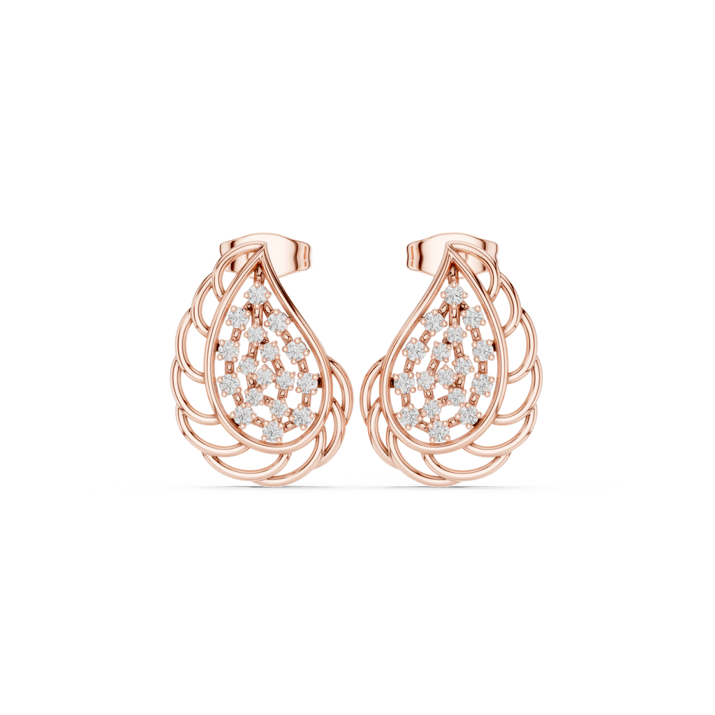 Lab-Grown Diamond Leaf Stud Earrings in Solid Gold