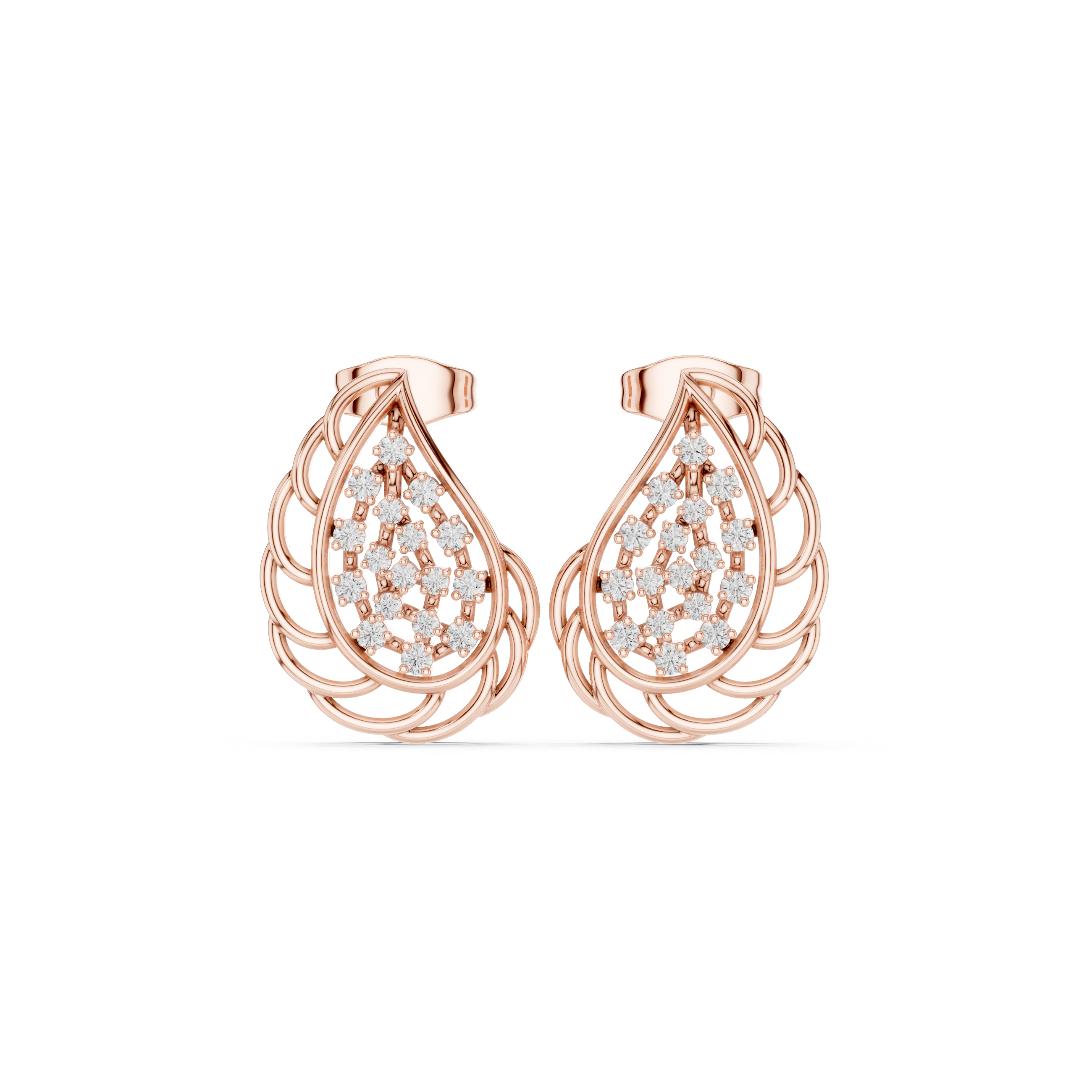 Lab-Grown Diamond Leaf Stud Earrings in Solid Gold