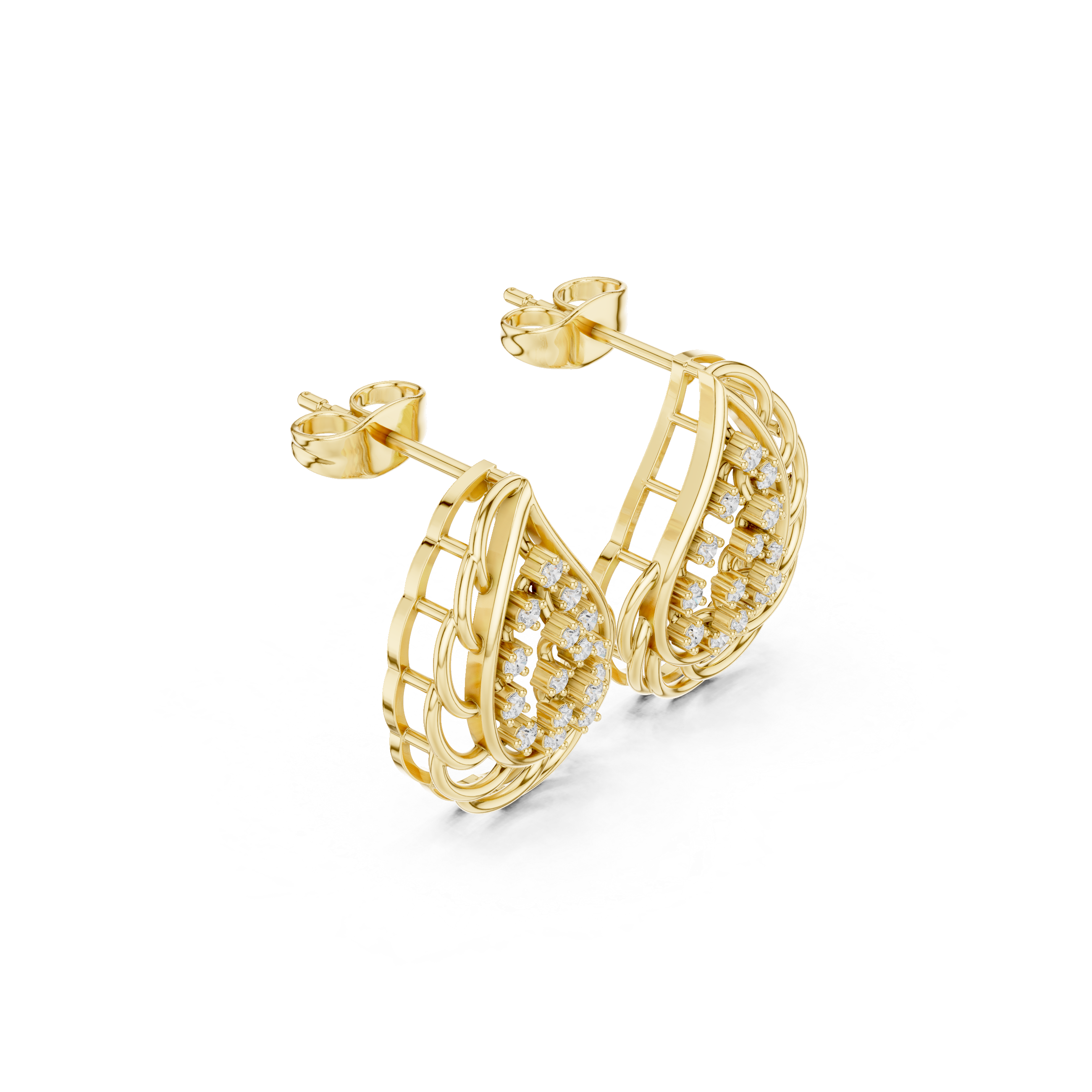 Lab-Grown Diamond Leaf Stud Earrings in Solid Gold