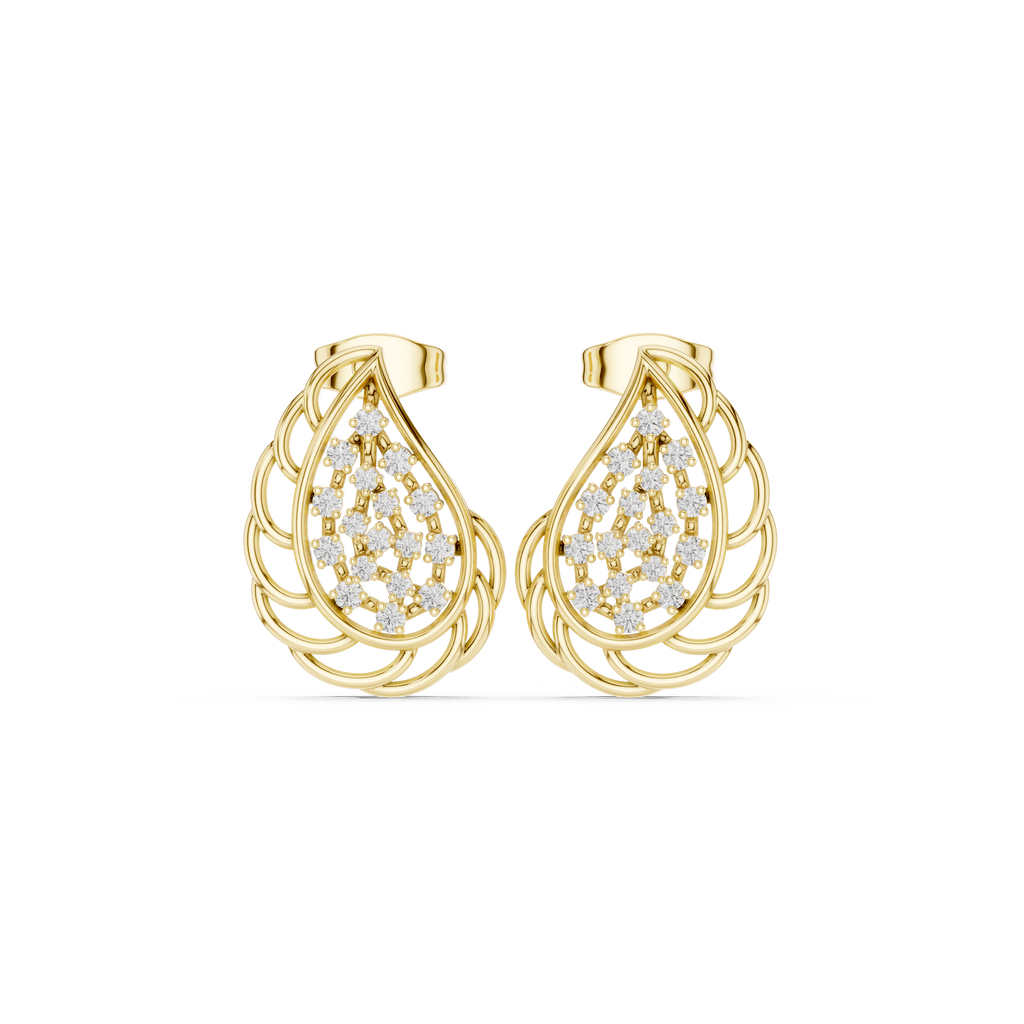 Lab-Grown Diamond Leaf Stud Earrings in Solid Gold