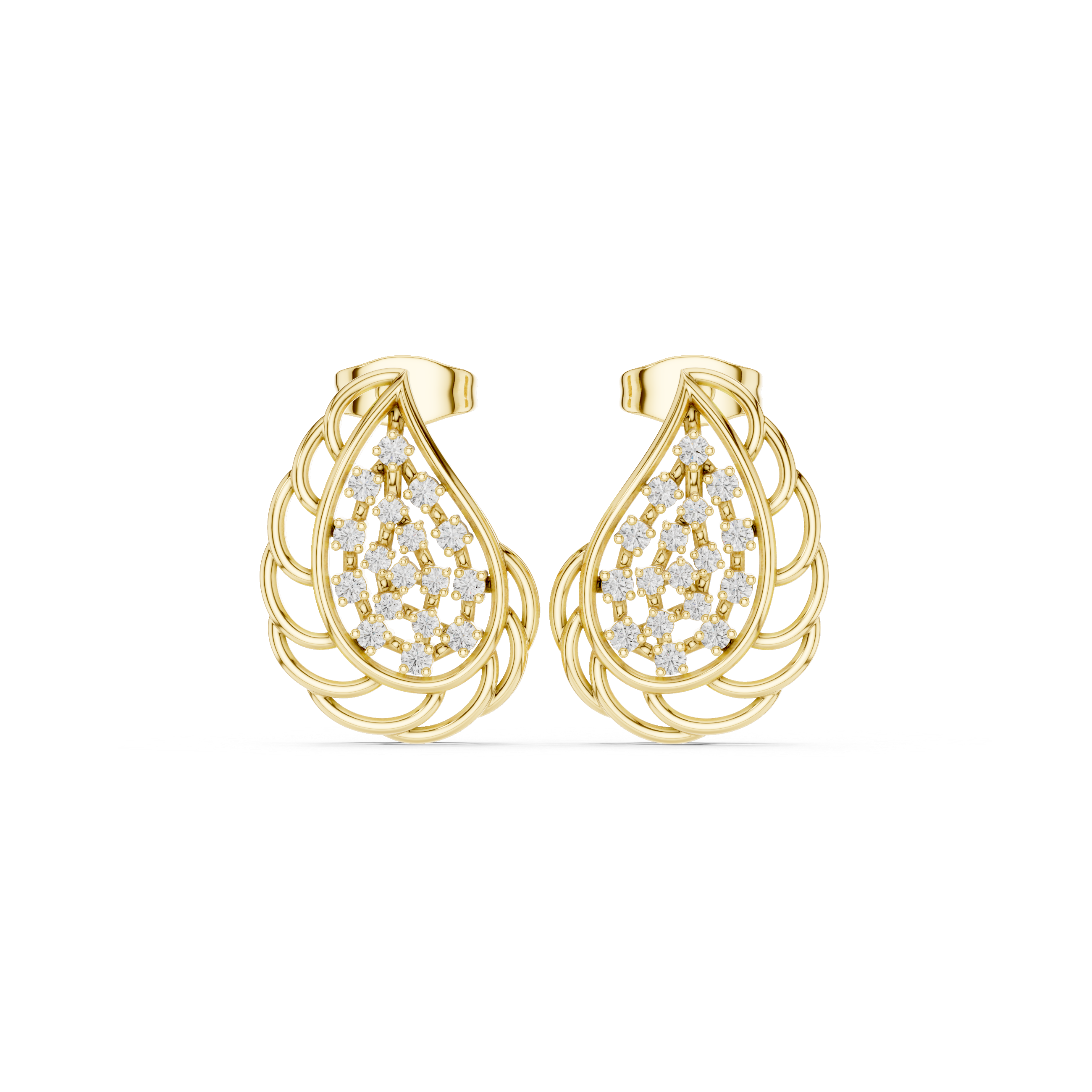 Lab-Grown Diamond Leaf Stud Earrings in Solid Gold