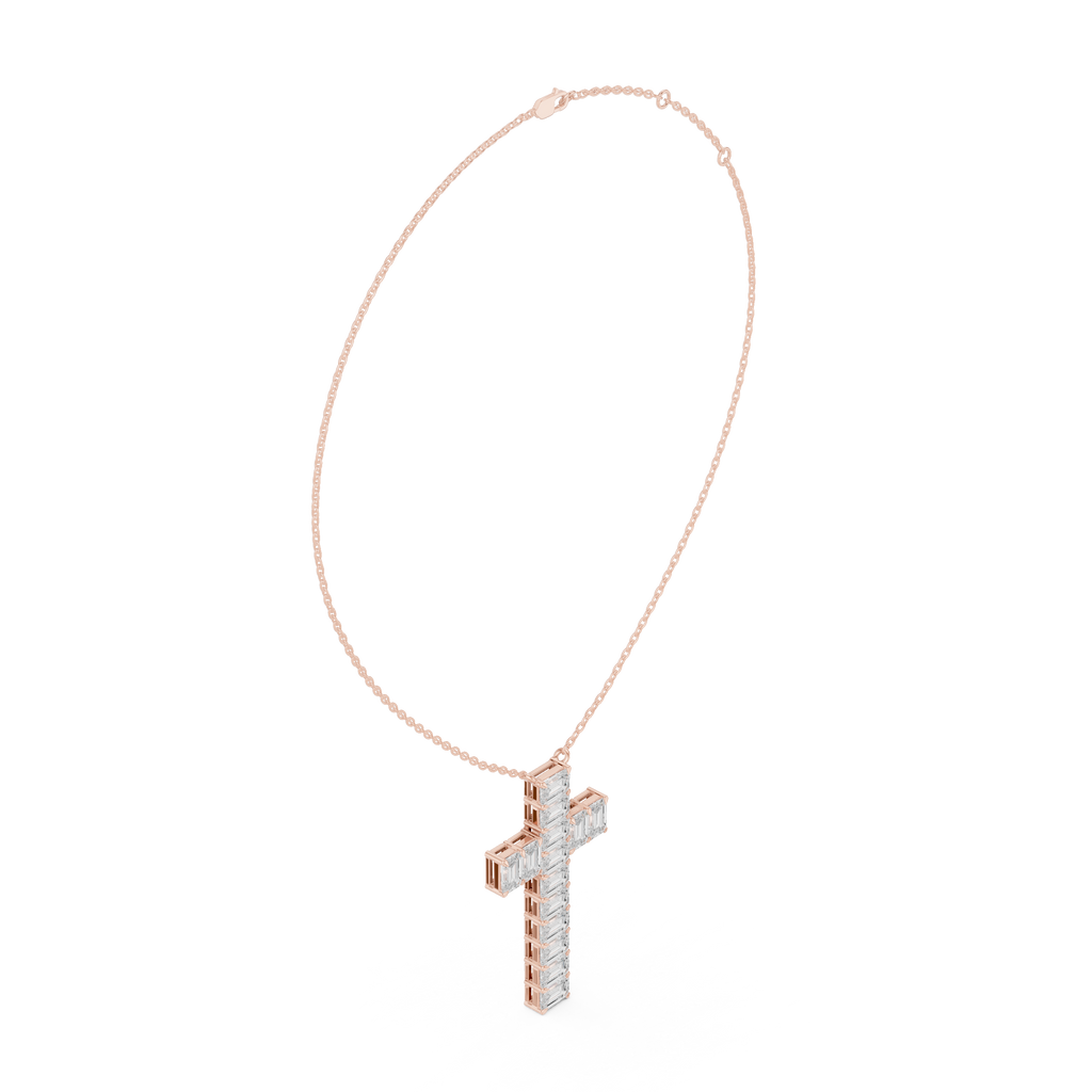 Emerald-Cut Diamond Cross Pendant