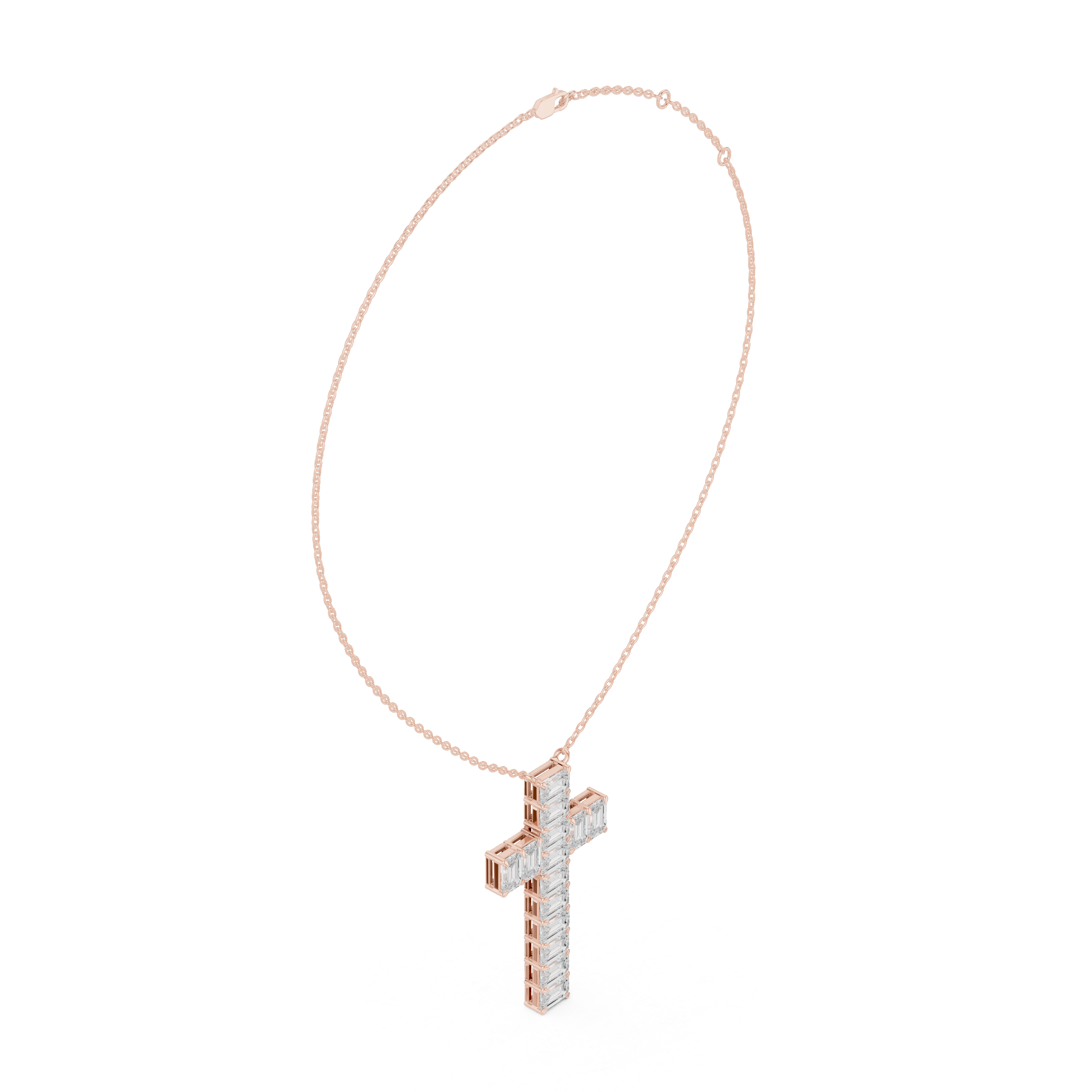 Emerald-Cut Diamond Cross Pendant