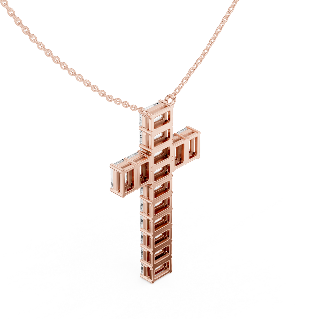 Emerald-Cut Diamond Cross Pendant