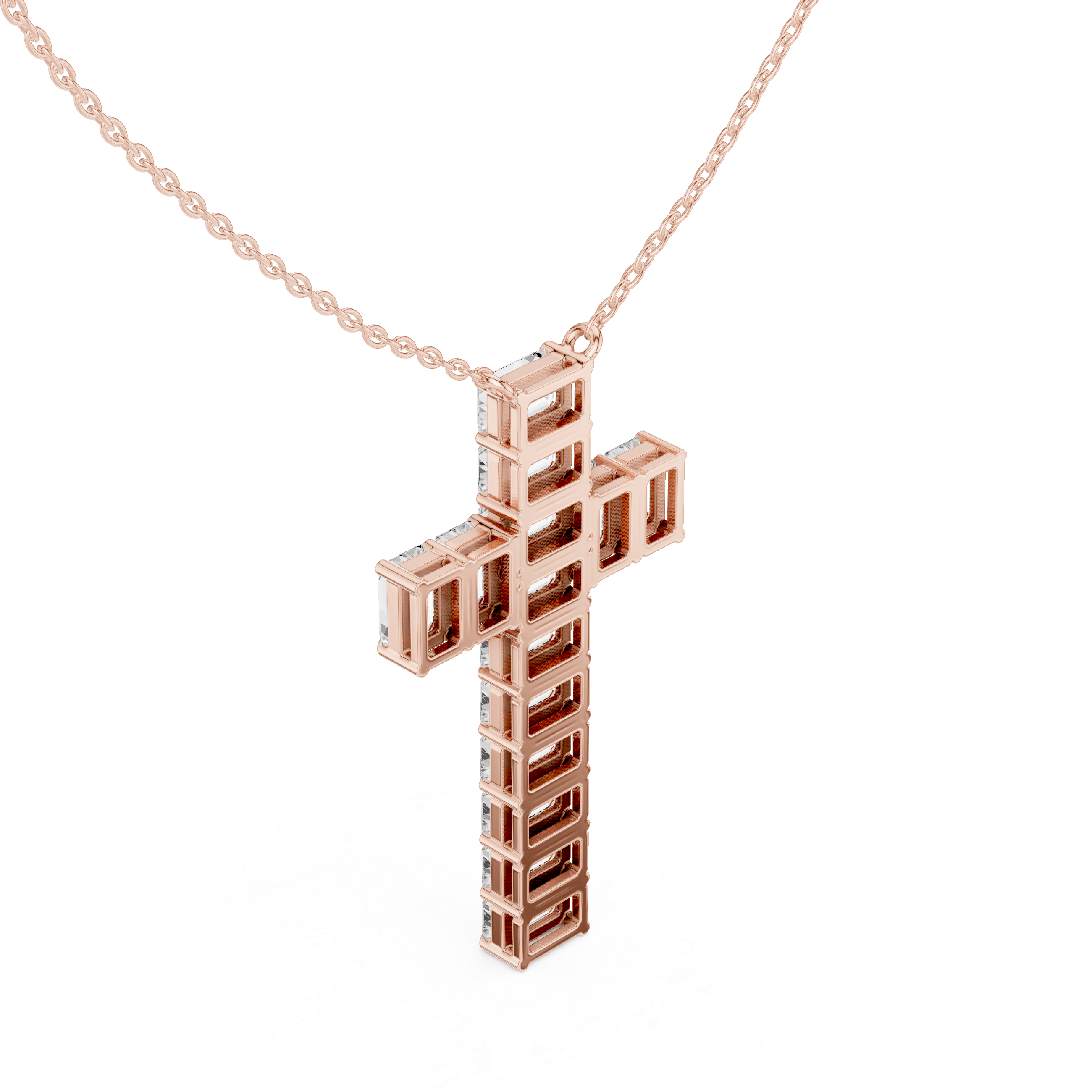 Emerald-Cut Diamond Cross Pendant