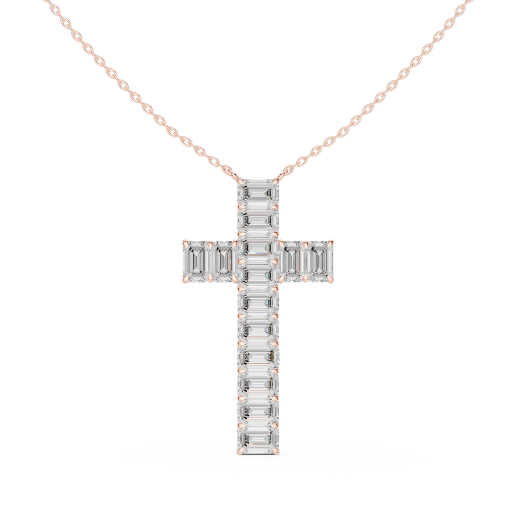 Emerald-Cut Diamond Cross Pendant