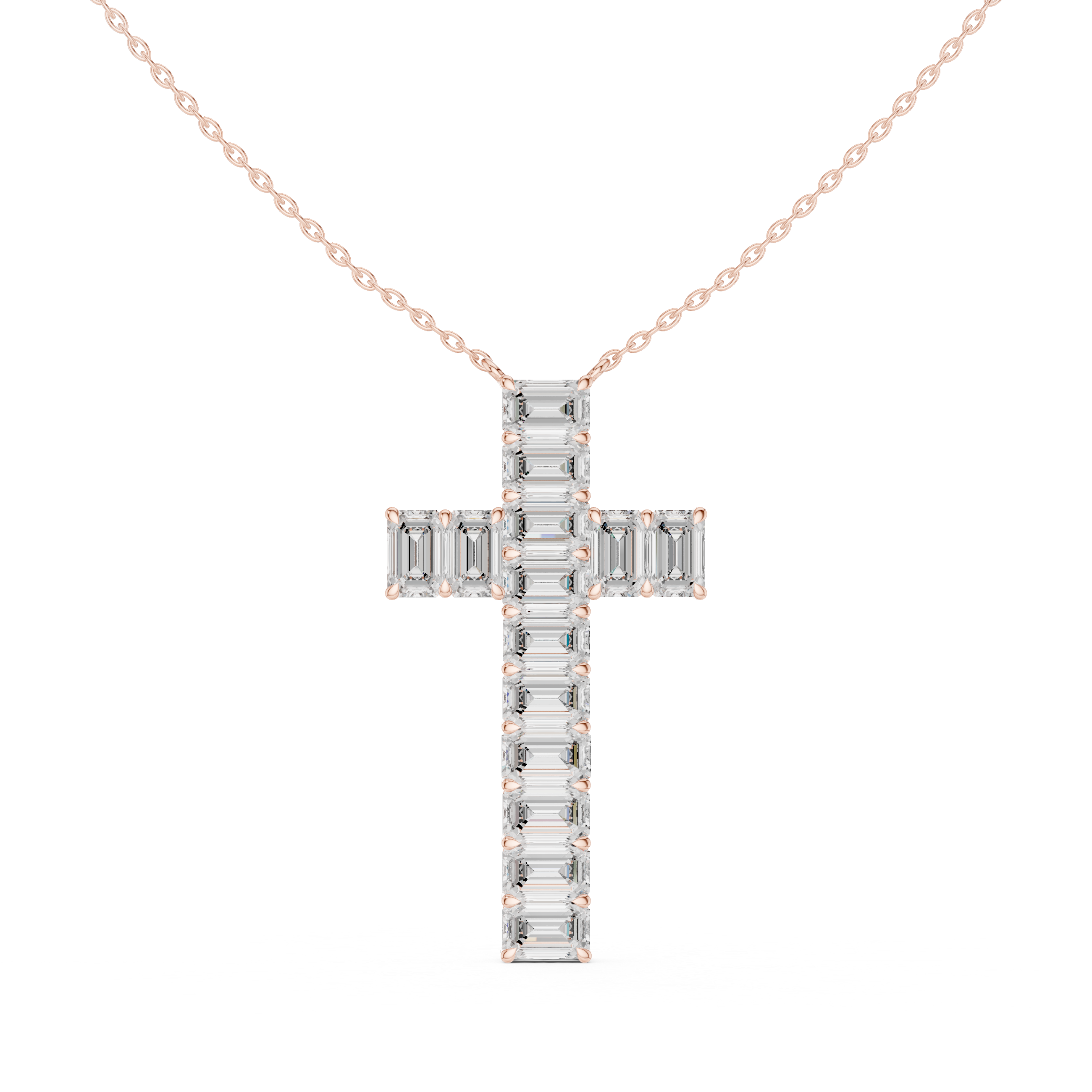 Emerald-Cut Diamond Cross Pendant