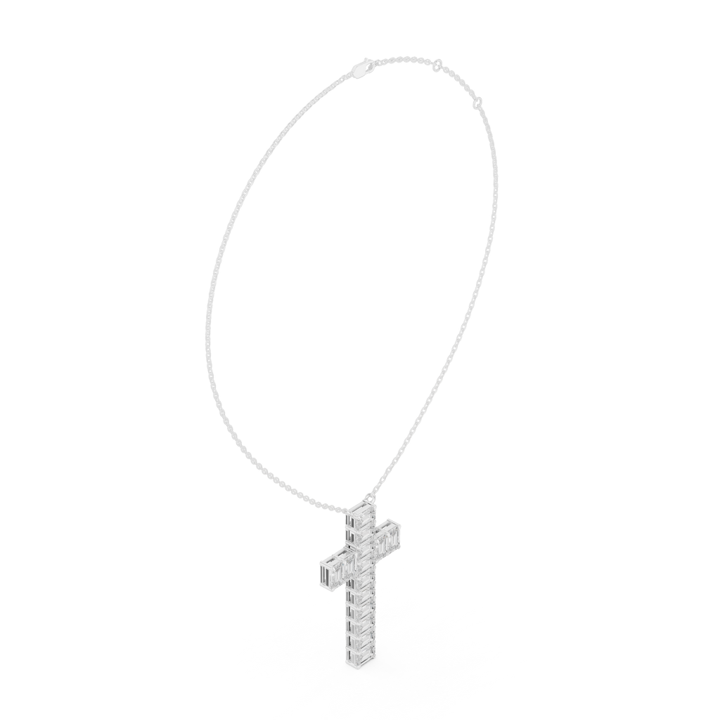 Emerald-Cut Diamond Cross Pendant