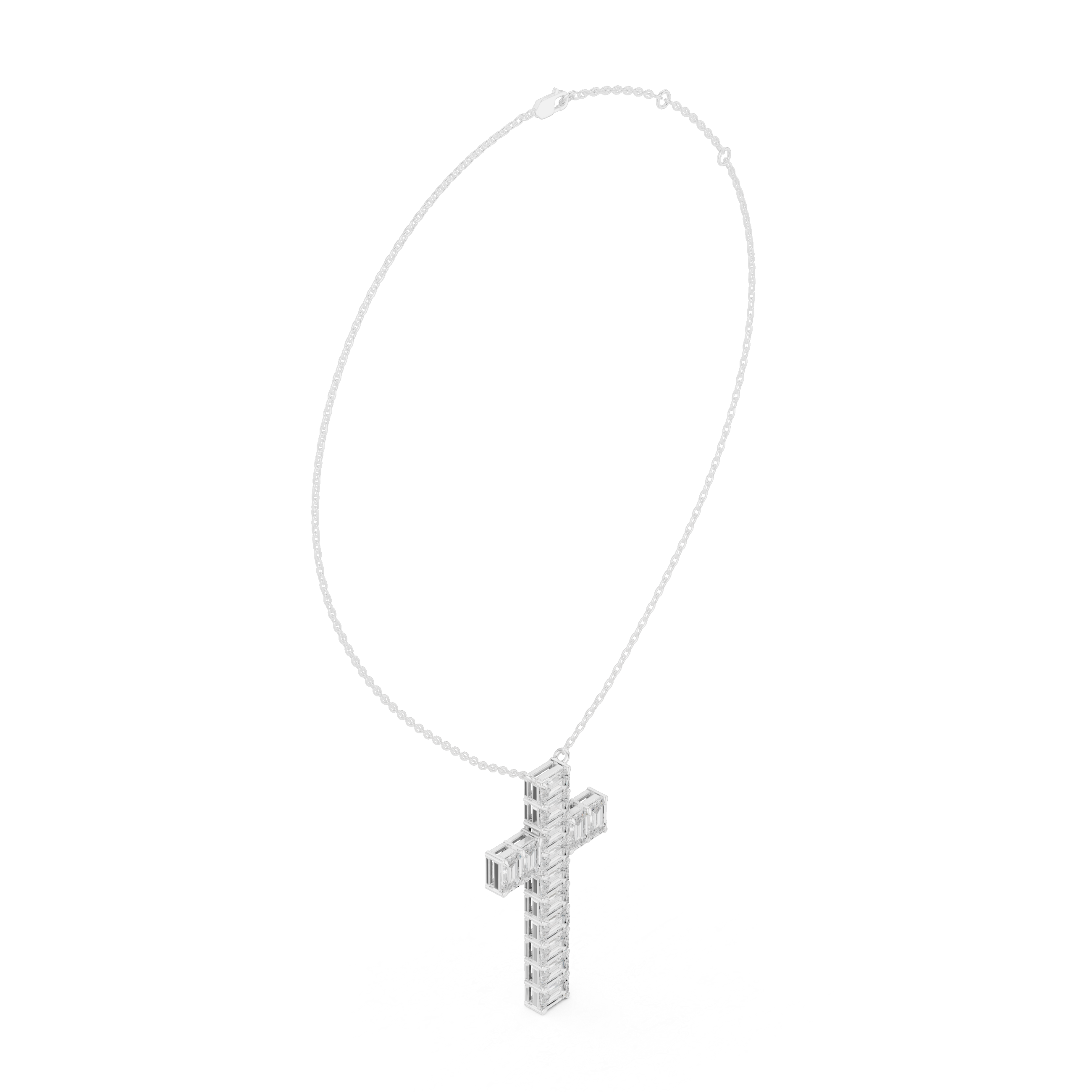 Emerald-Cut Diamond Cross Pendant
