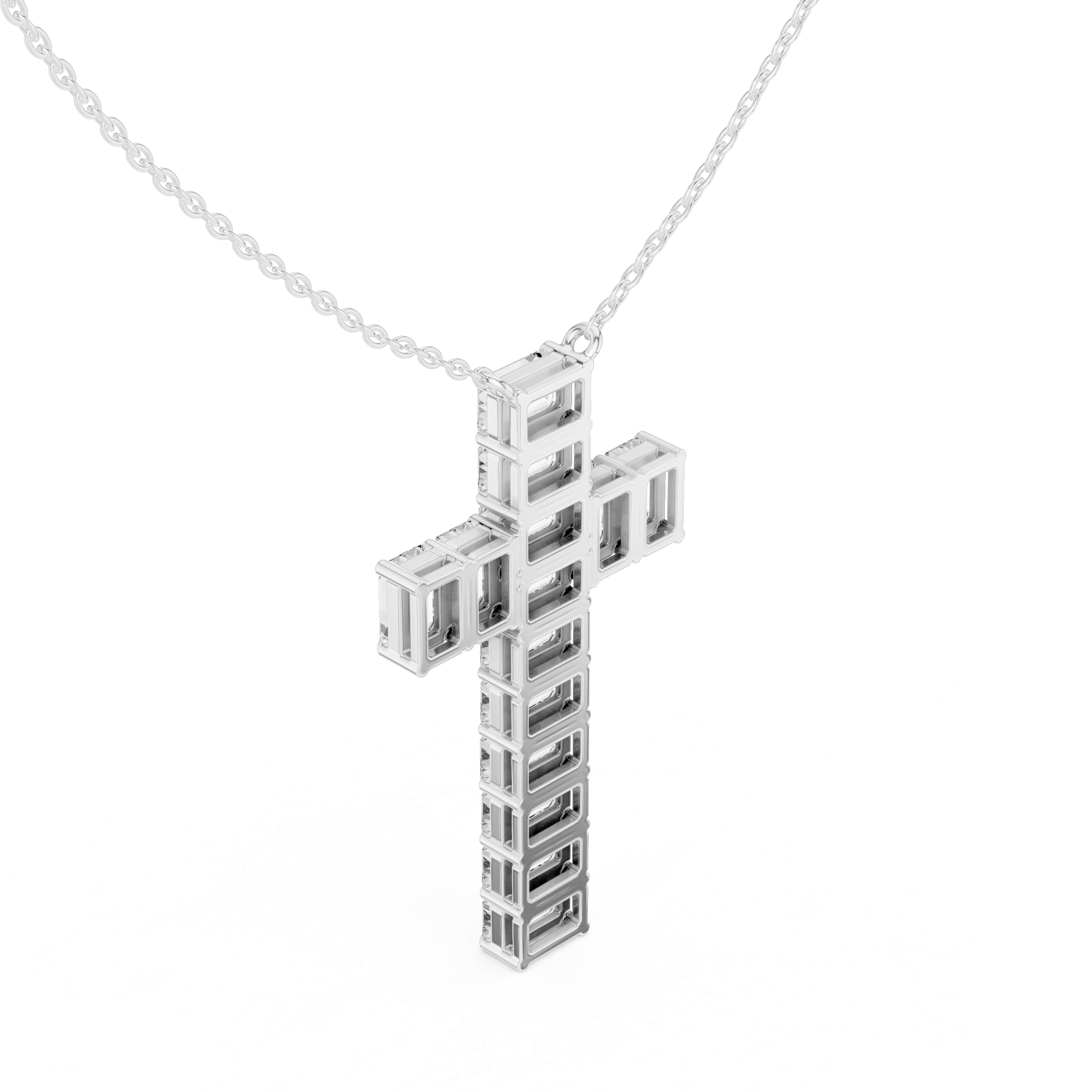 Emerald-Cut Diamond Cross Pendant