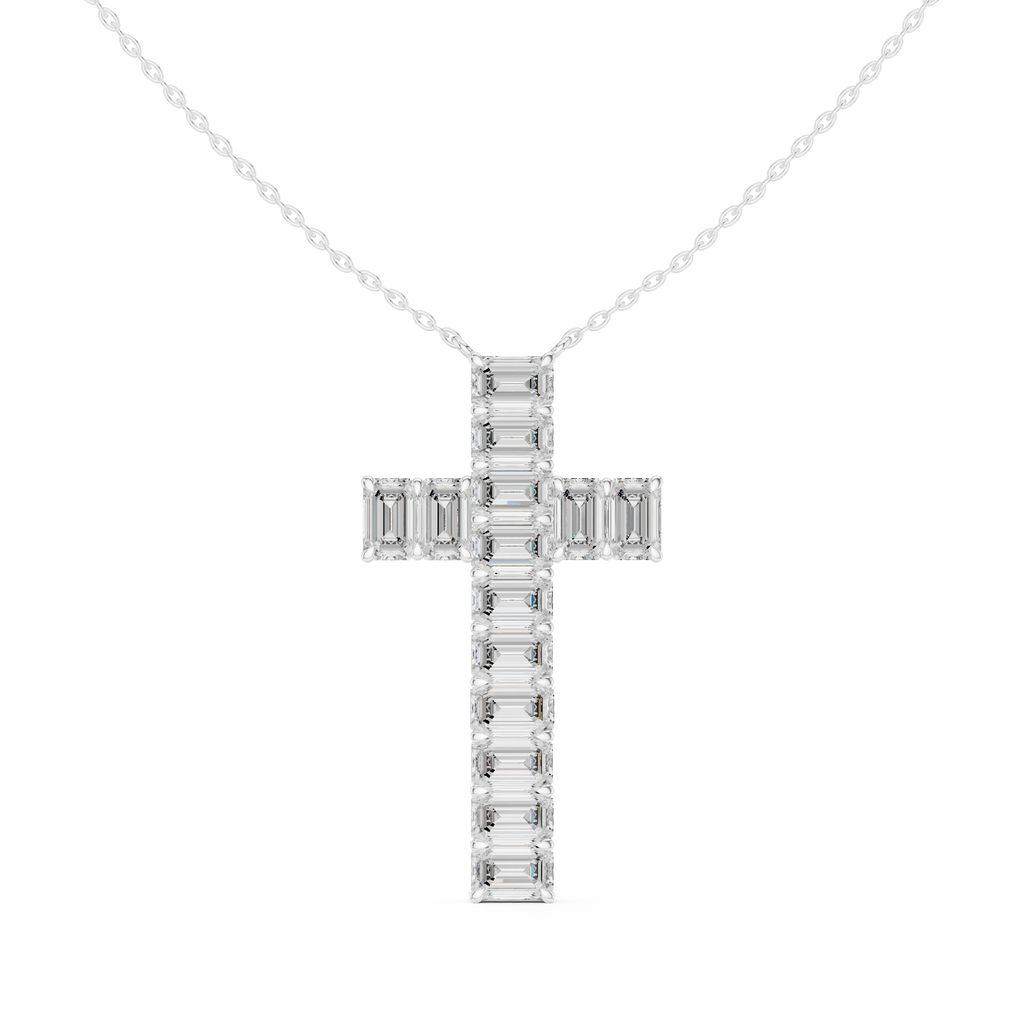 Emerald-Cut Diamond Cross Pendant