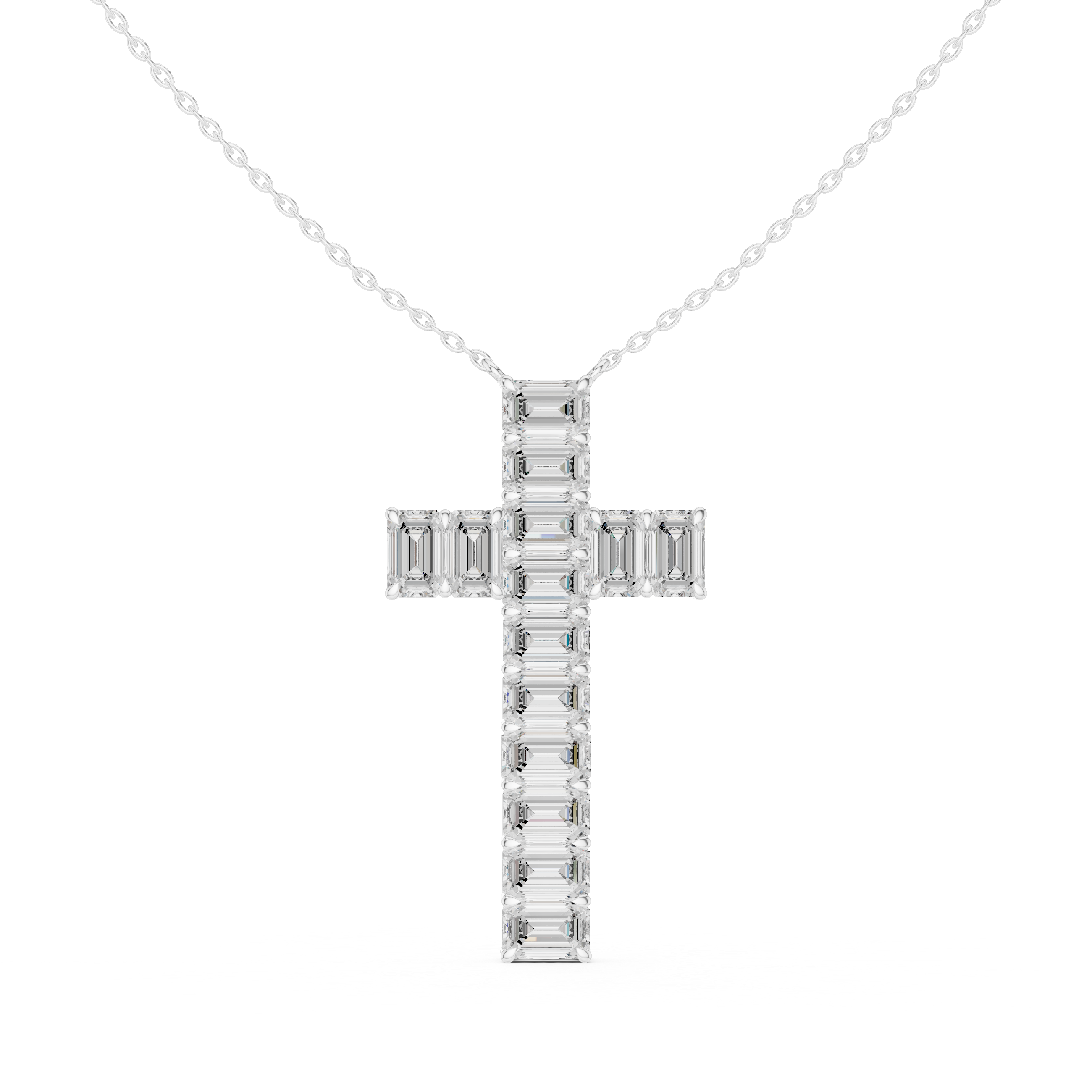 Emerald-Cut Diamond Cross Pendant