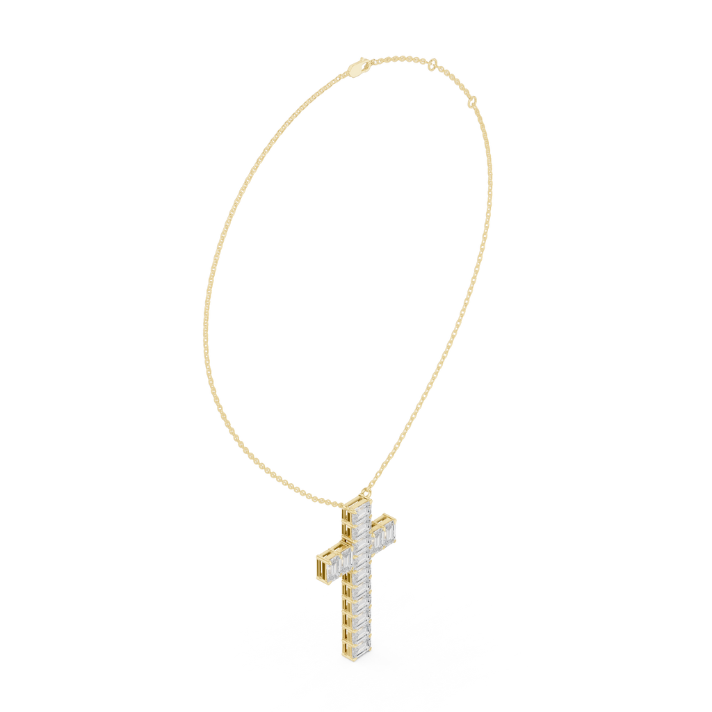 Emerald-Cut Diamond Cross Pendant