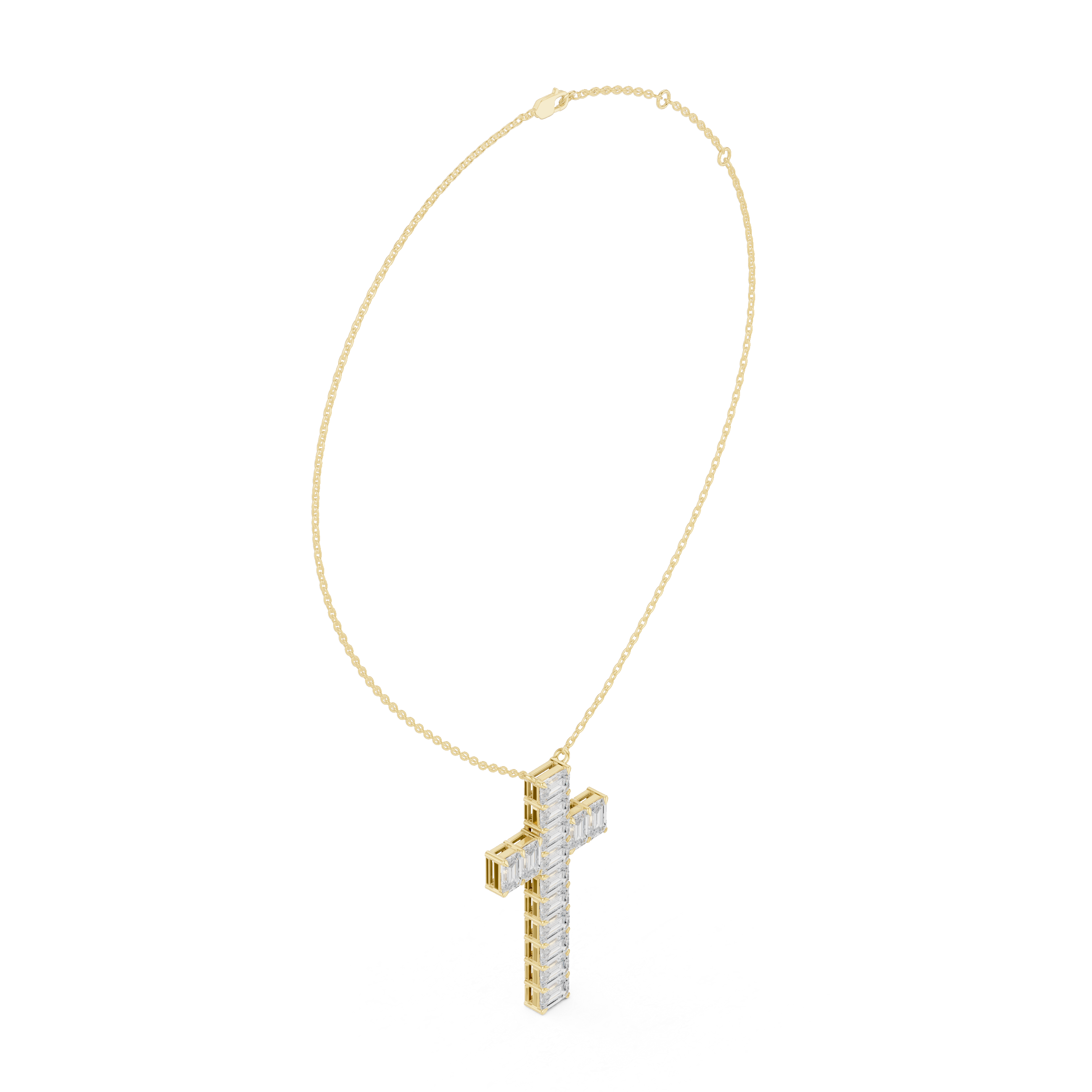 Emerald-Cut Diamond Cross Pendant