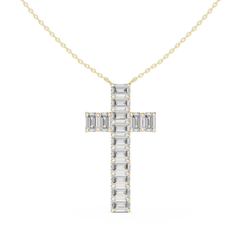 Emerald-Cut Diamond Cross Pendant