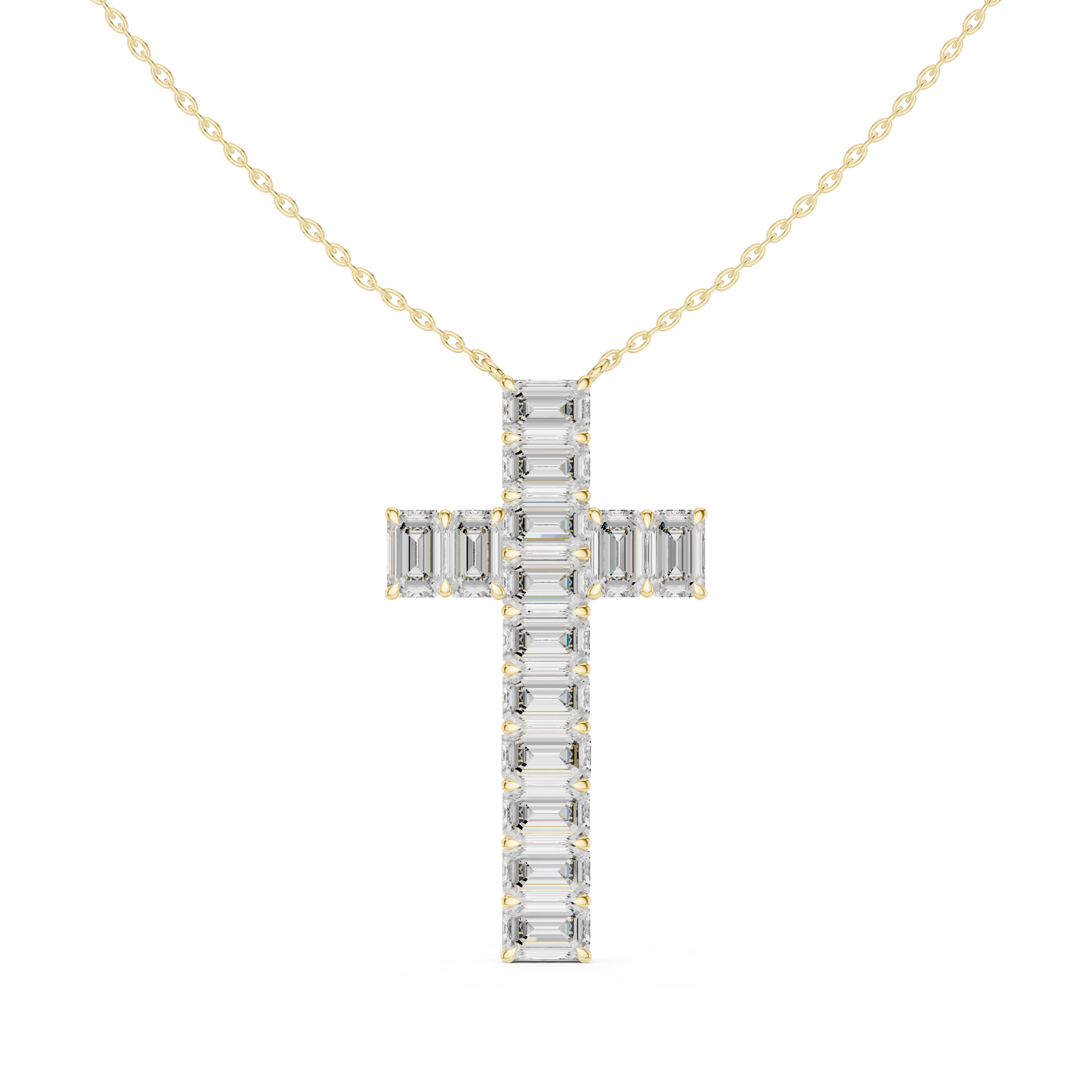 Emerald-Cut Diamond Cross Pendant