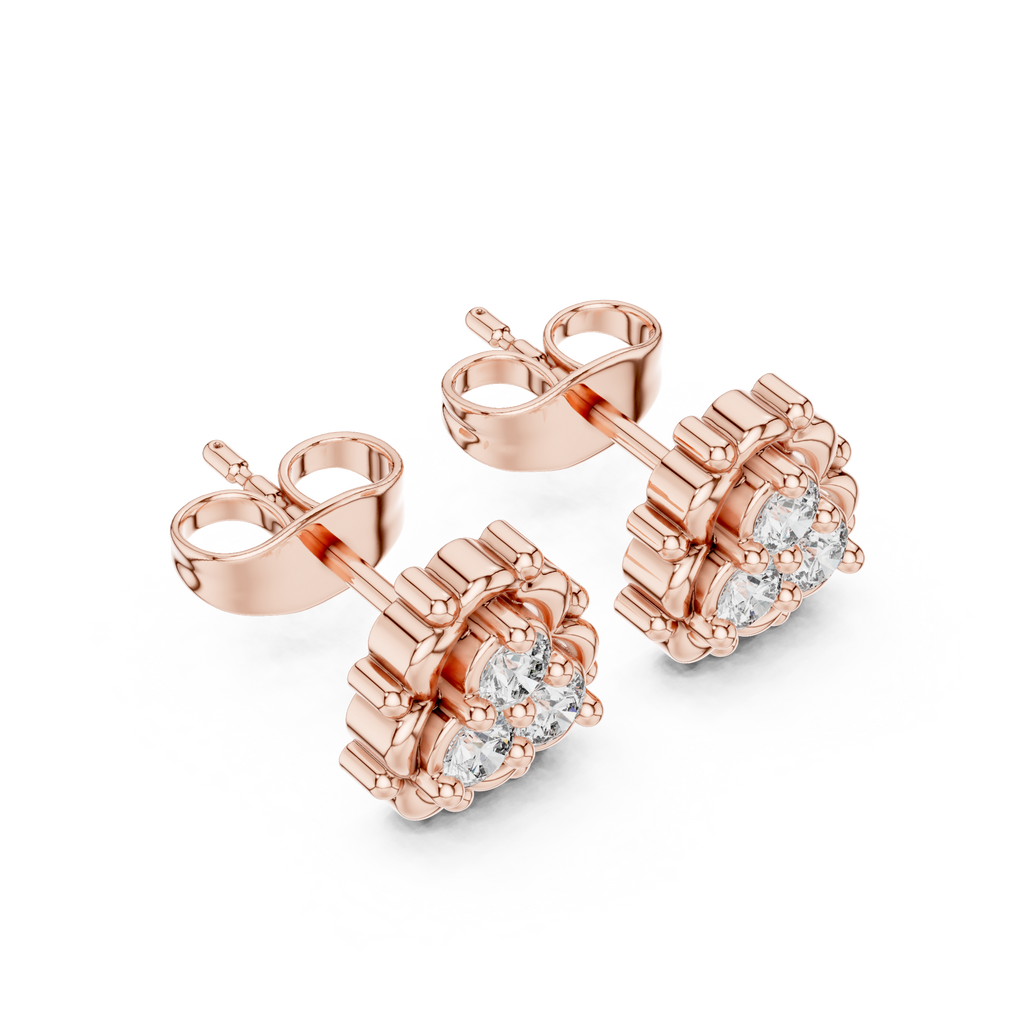 Round Diamond Cluster Stud Earrings