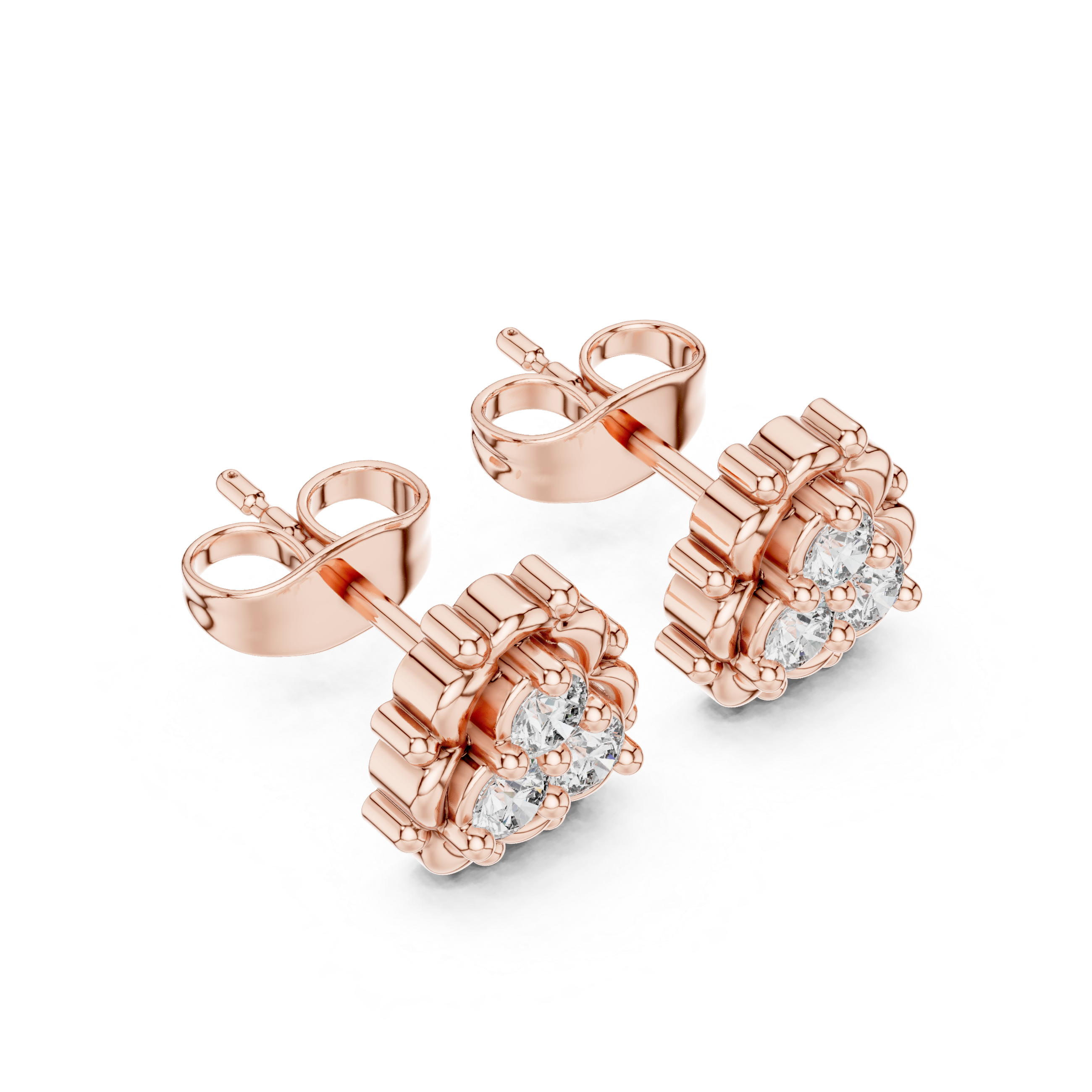 Round Diamond Cluster Stud Earrings