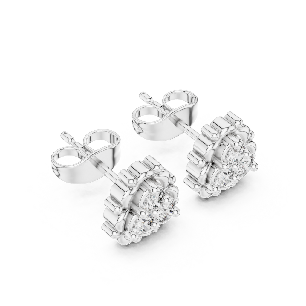 Round Diamond Cluster Stud Earrings
