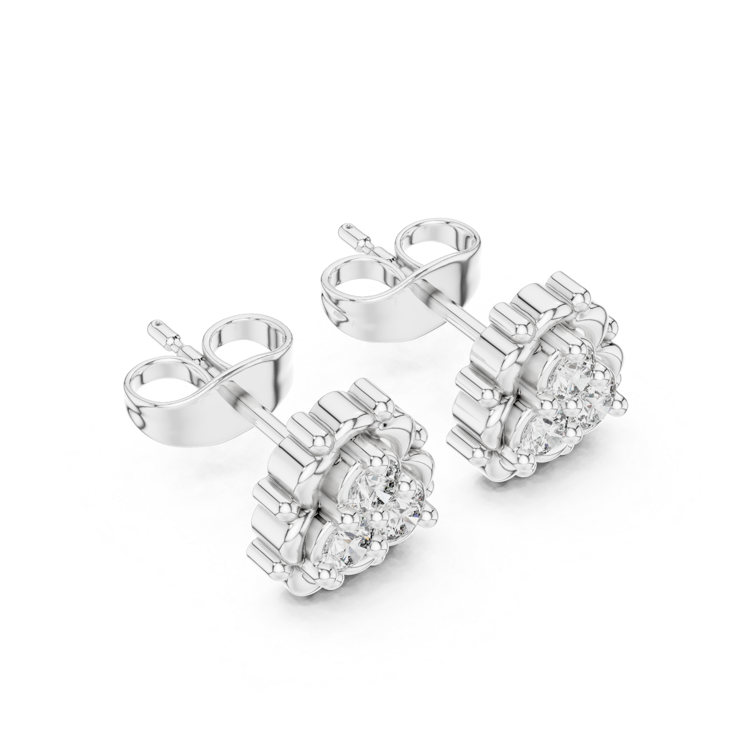 Round Diamond Cluster Stud Earrings