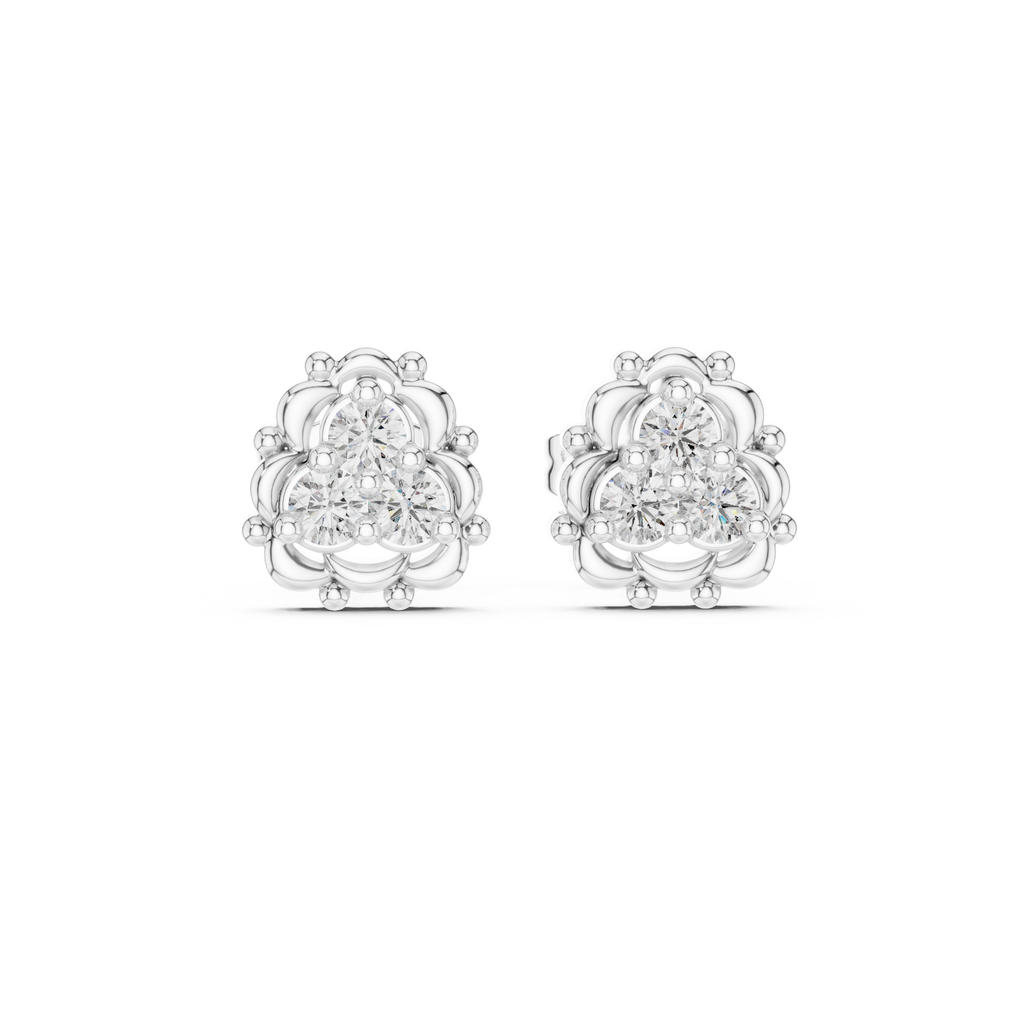 Round Diamond Cluster Stud Earrings
