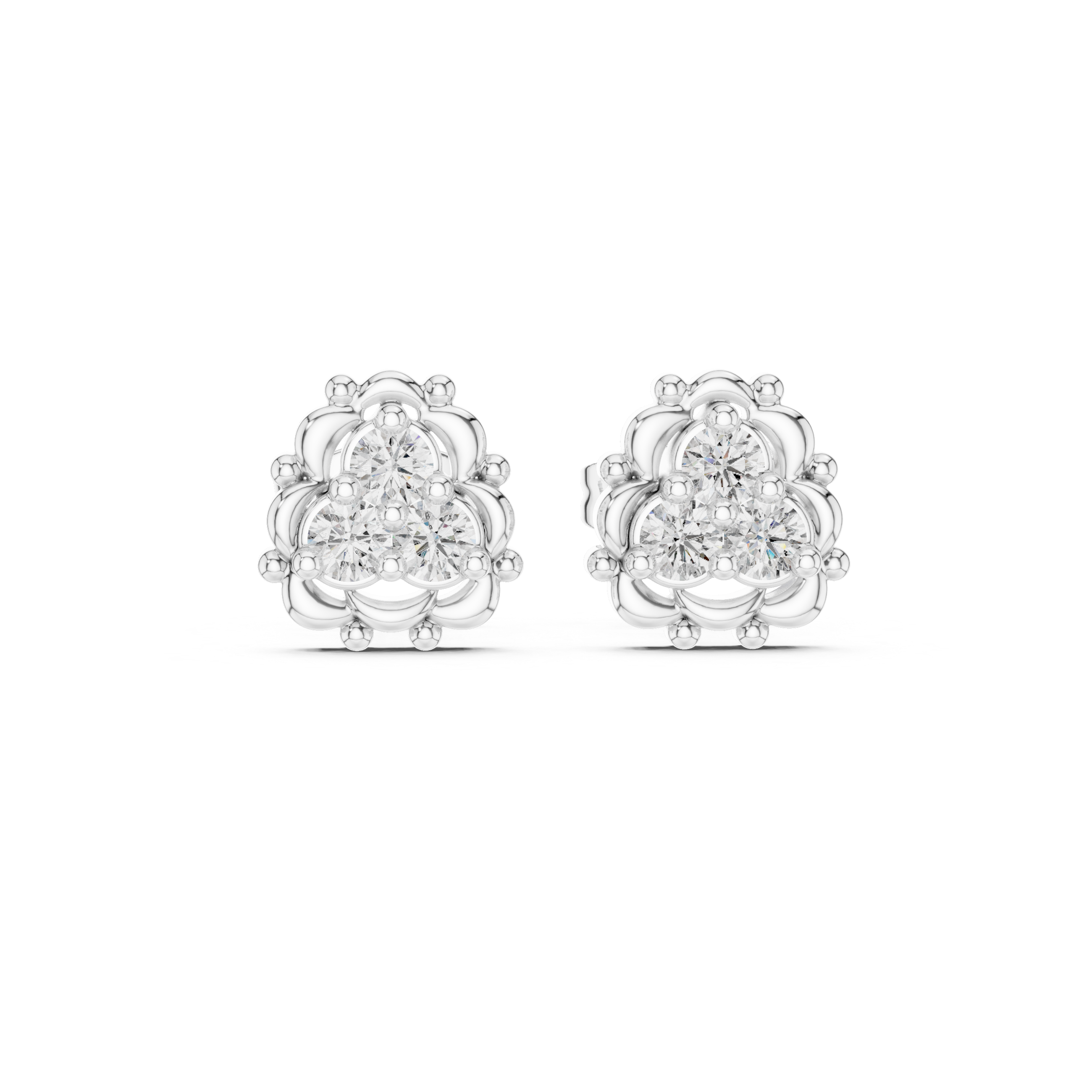 Round Diamond Cluster Stud Earrings
