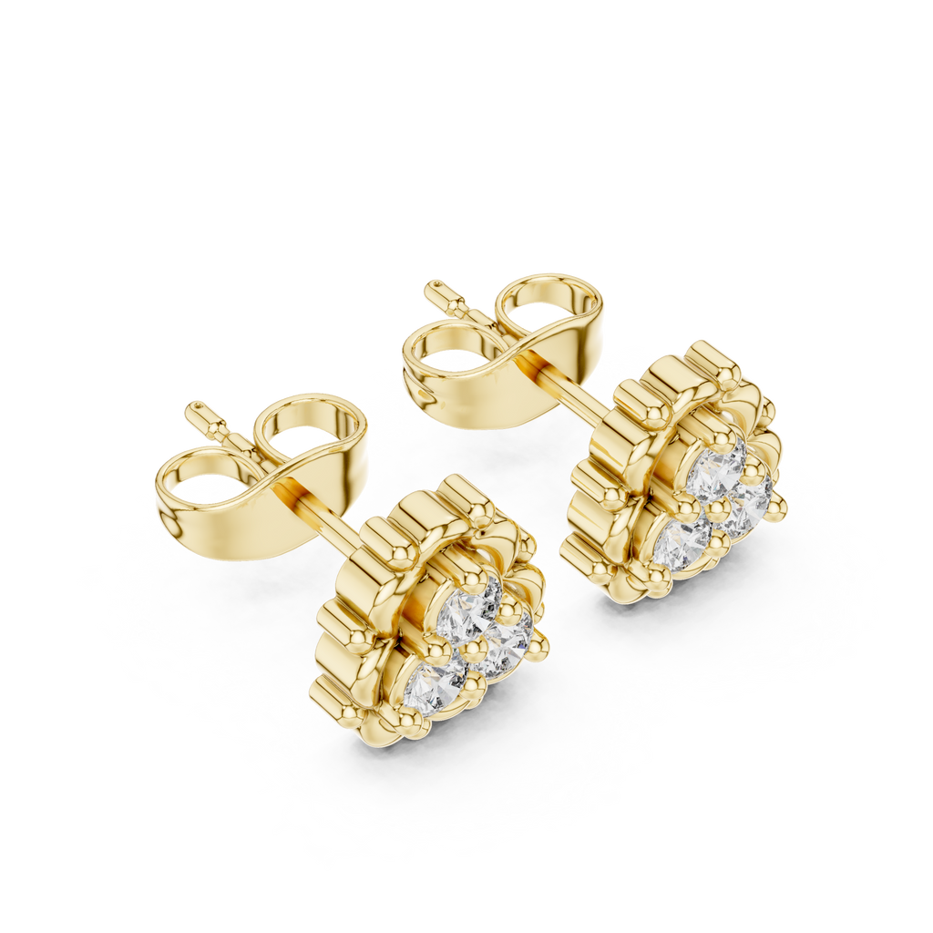 Round Diamond Cluster Stud Earrings