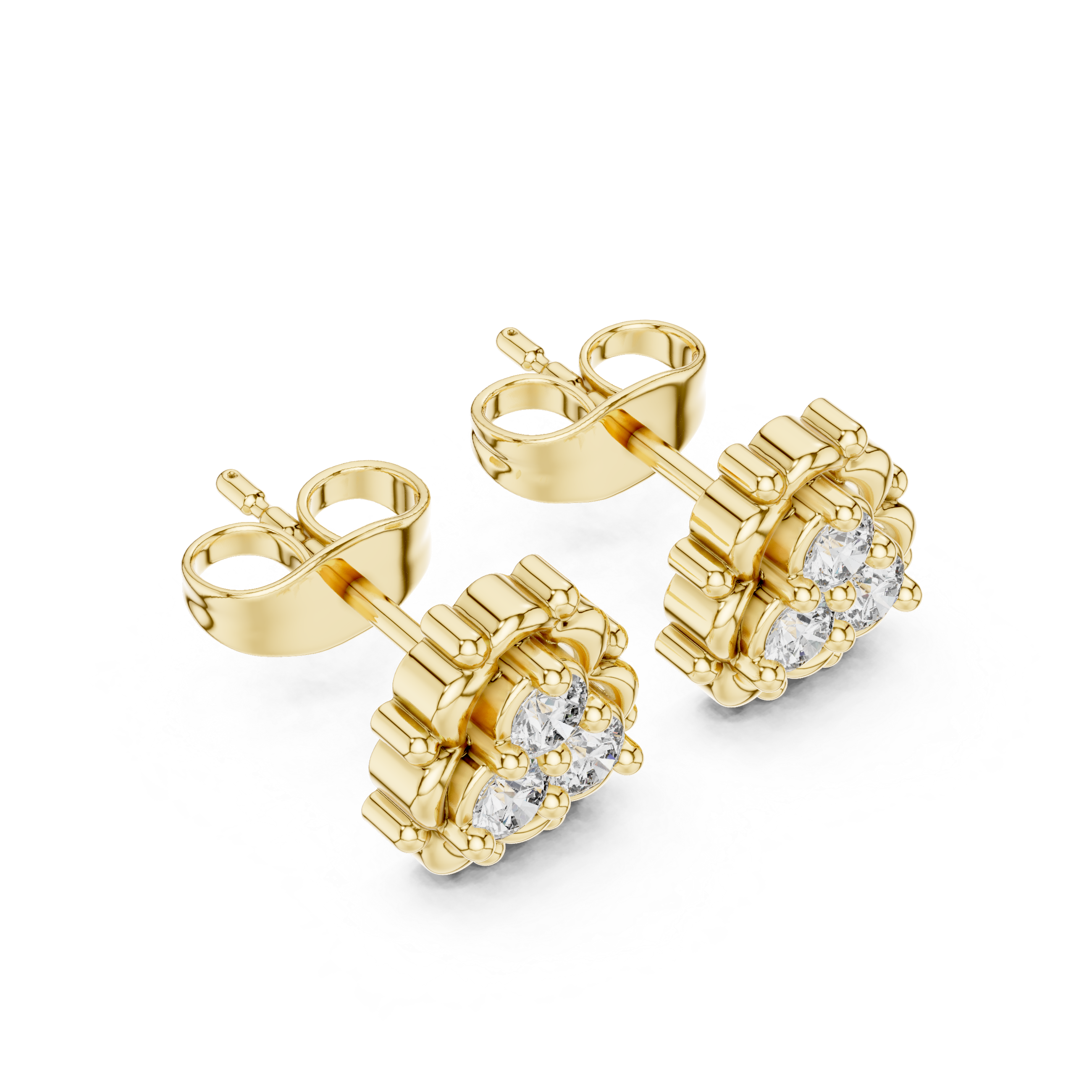 Round Diamond Cluster Stud Earrings