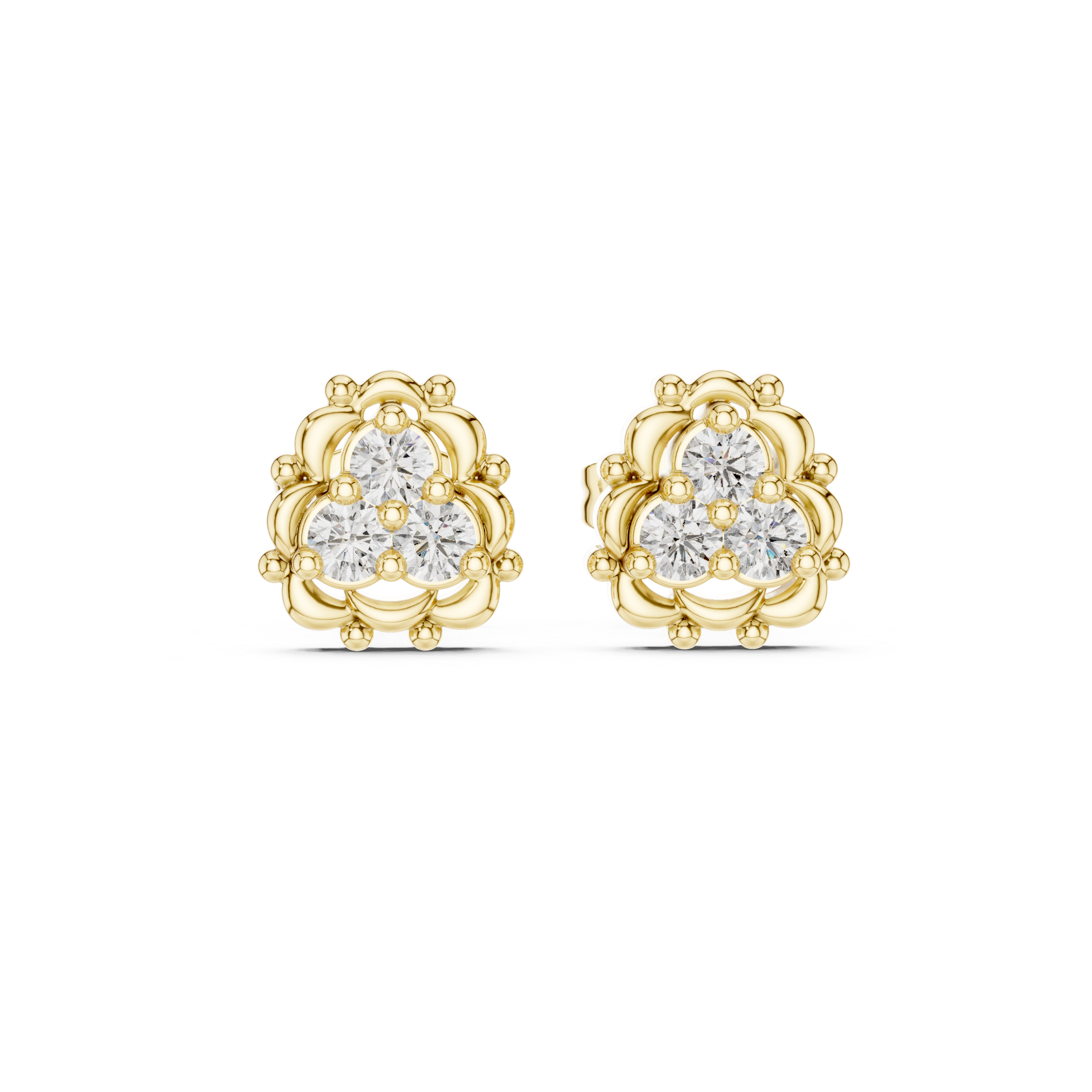 Round Diamond Cluster Stud Earrings