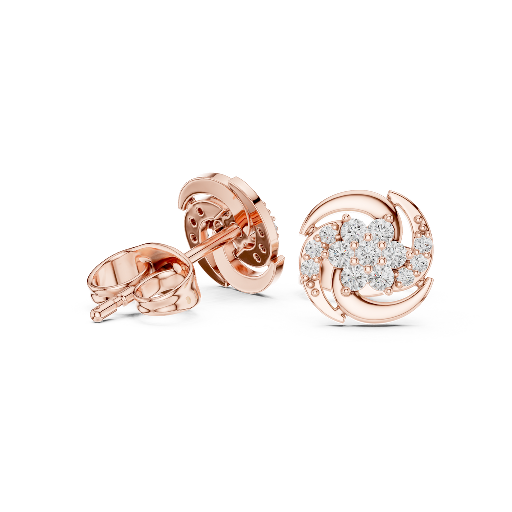 Round Floral Diamond Stud Earrings