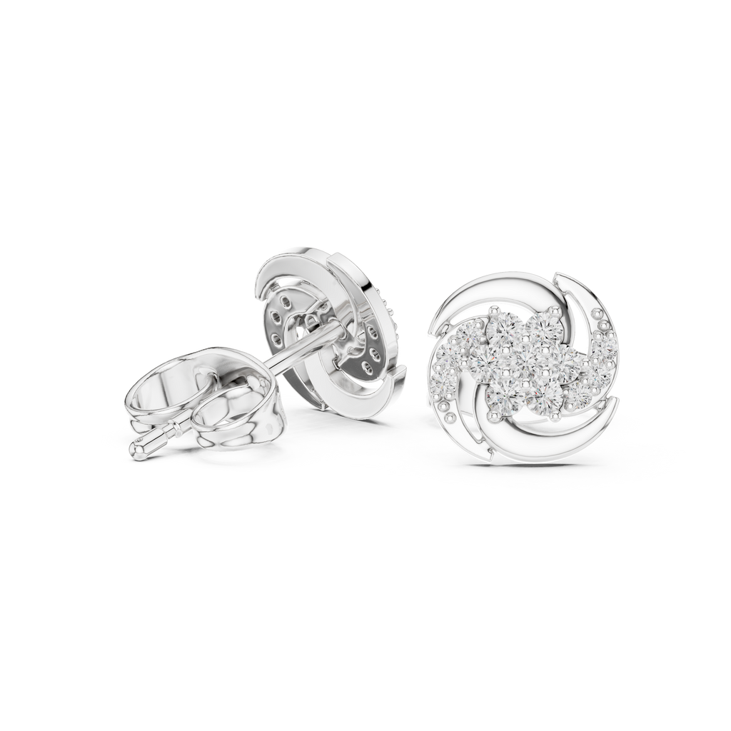 Round Floral Diamond Stud Earrings