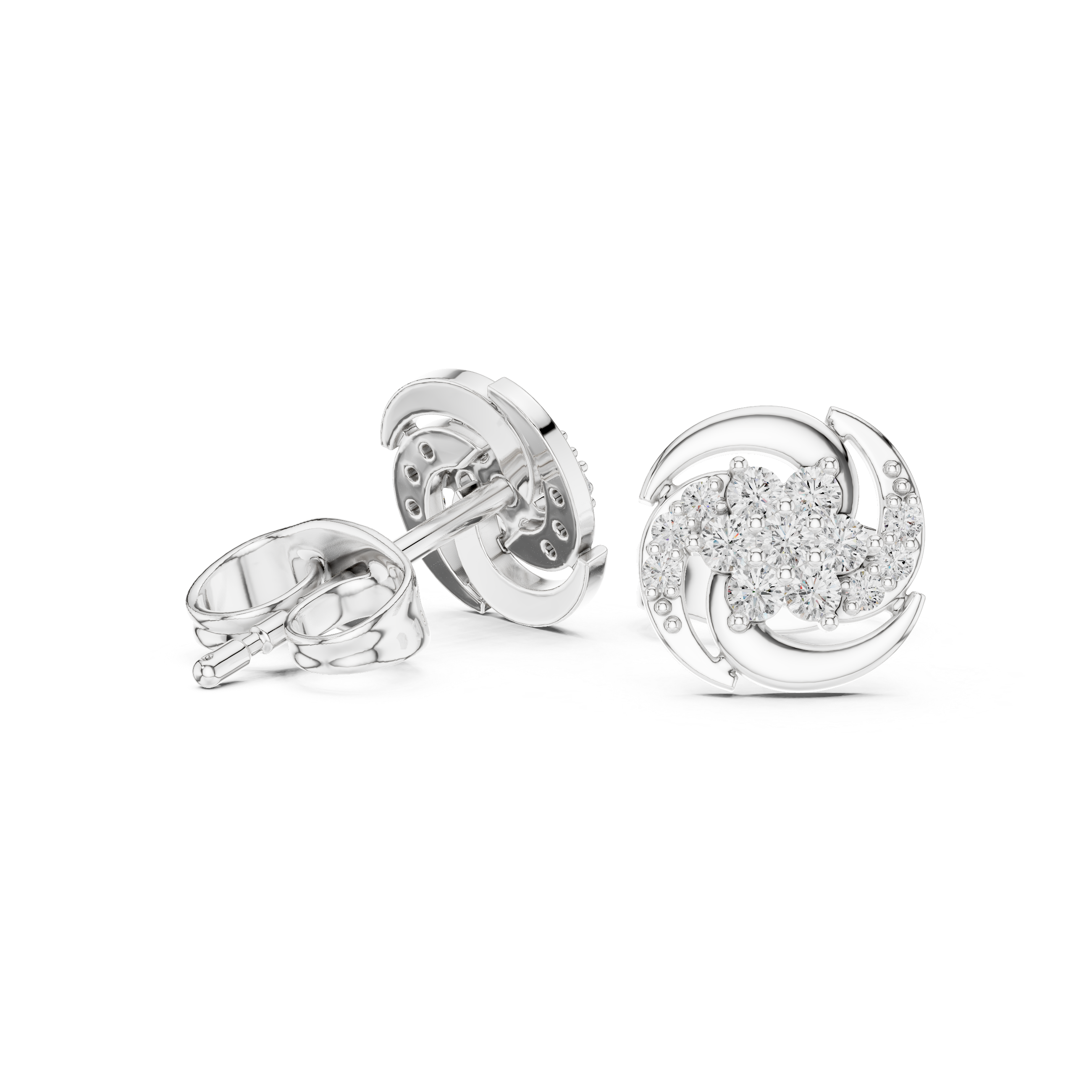 Round Floral Diamond Stud Earrings