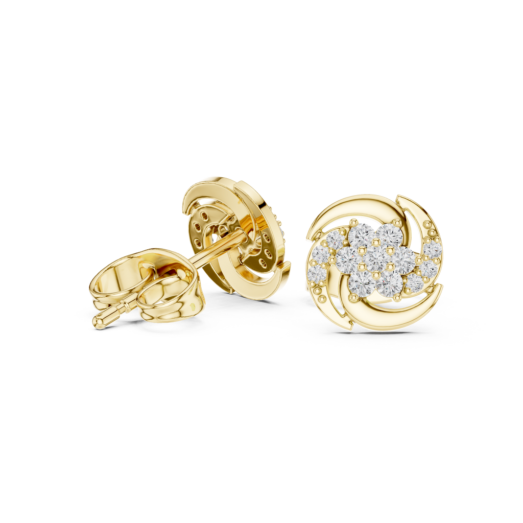 Round Floral Diamond Stud Earrings